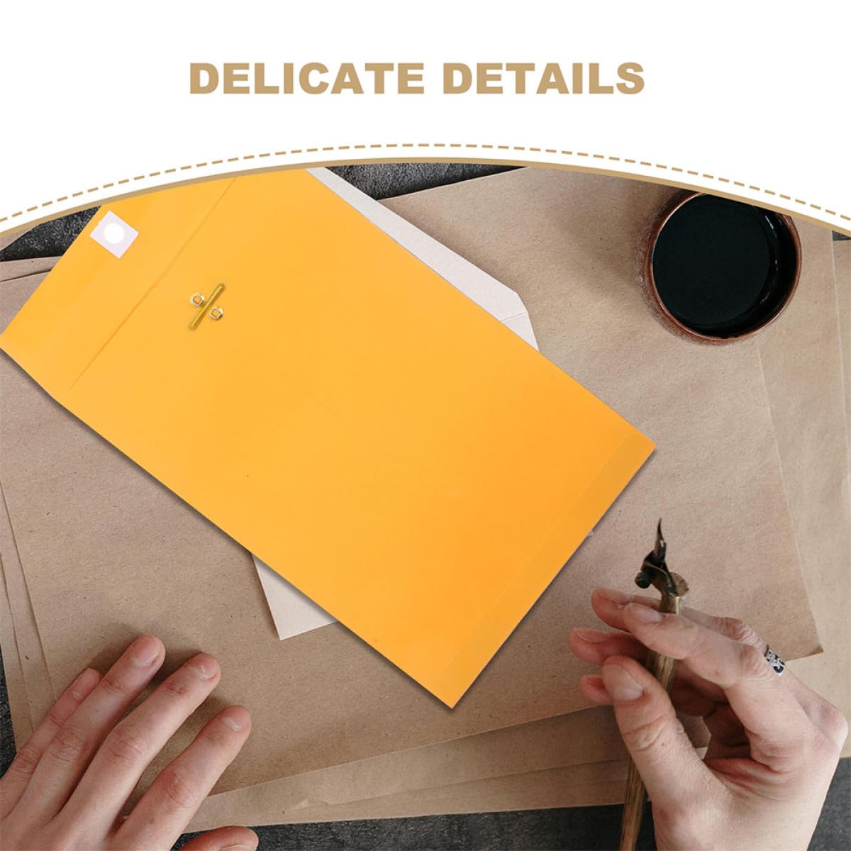 Buste con Chiusura a Fermaglio 100 Pezzi in Carta Kraft Gialla | Formato Business, Finitura Elegante, Uso Professionale e Domestico, Organizzazione Pratica