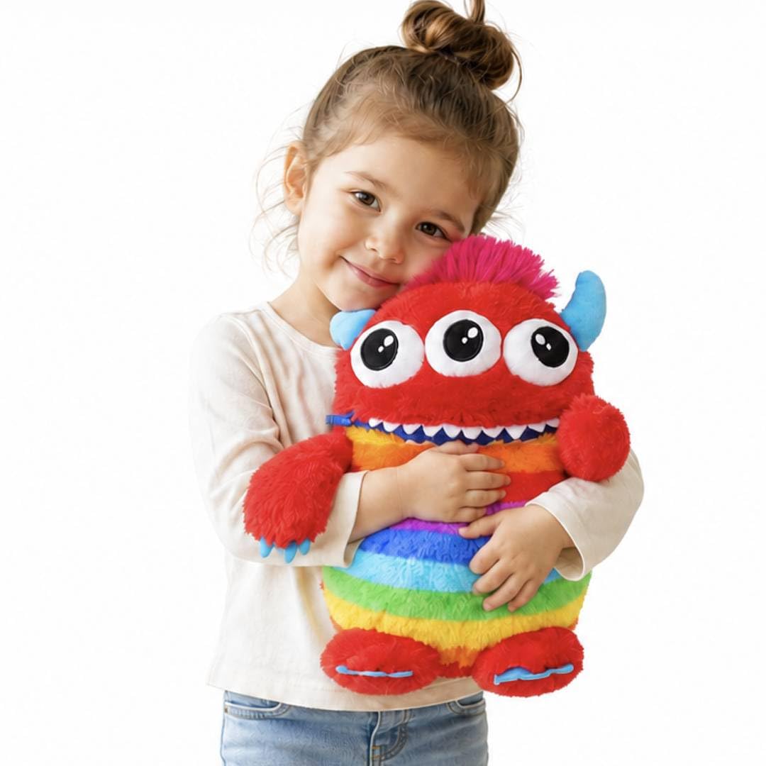 Kids Munch Worry Yummy Monster Zip Mouth Novelty Plush Soft Toy Bedtime Red