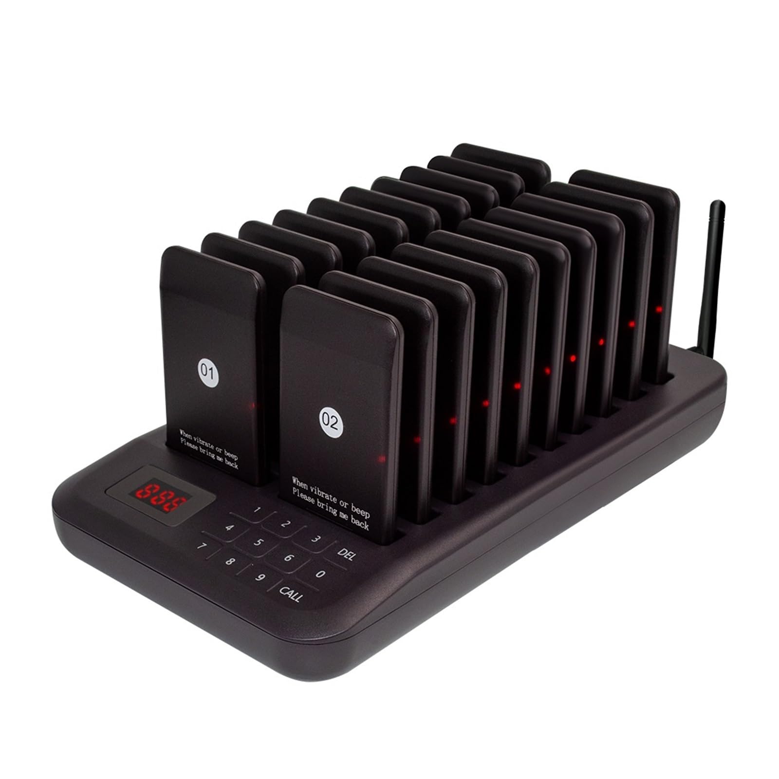 Buscapersonas distanciadores, de llamadas inalámbrico zumbador restaurante 20 buscapersonas receptor 1 teclado transmisor invitado paginación café posavasos para Cocina Restaurante Church Clinic(Nero)