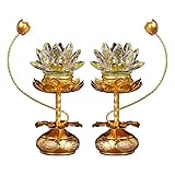 Omeet 1 Pair - Colorful LED Crystal Lotus Buddhist Lamp, Gradient Buddha Light for Worship, Prayer and Display-Friendly Material for Buddha Occasions, Buddhist Supplies - 8 inch