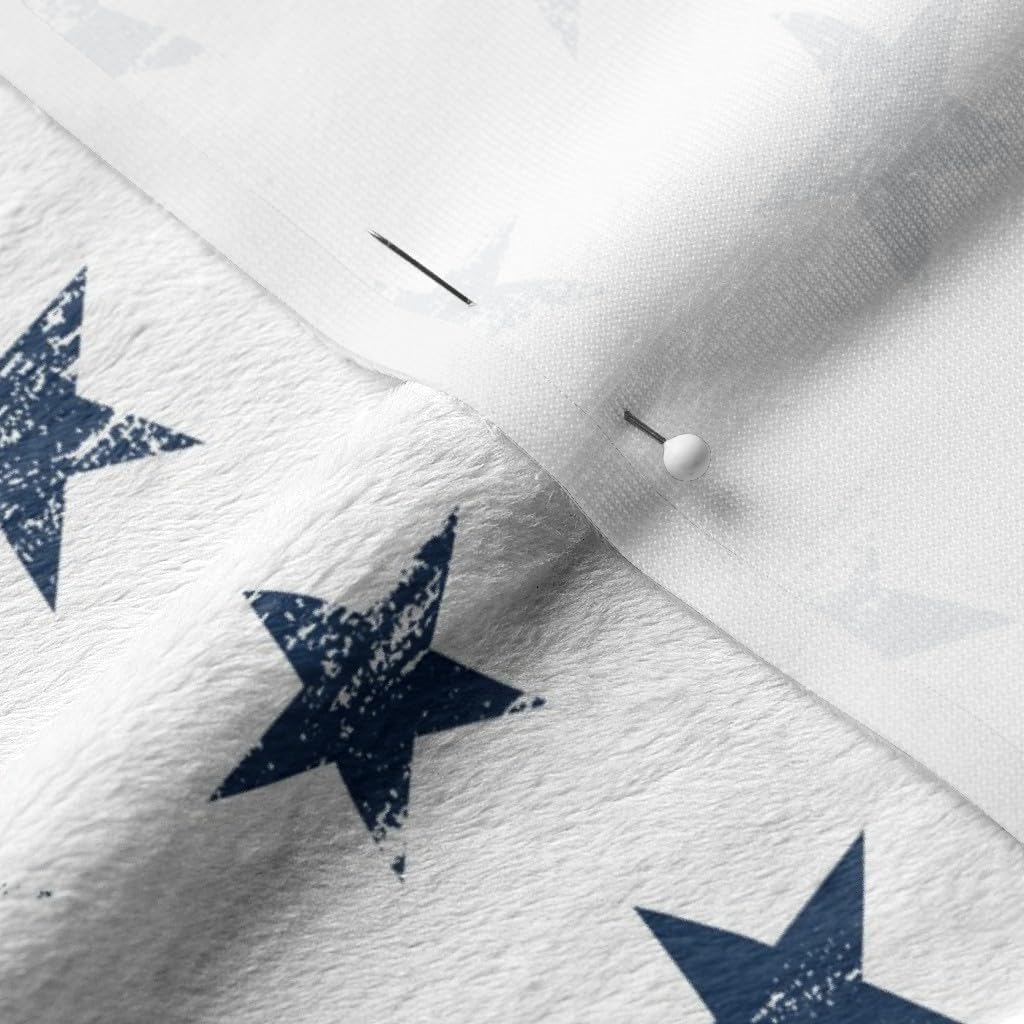 Spoonflower Fabric - Distressed Navy Blue Stars White Grunge Vintage 4Th of July American Printed on Minky Fabric by The Yard - Sewing Baby Blankets Quilt Backing Plush