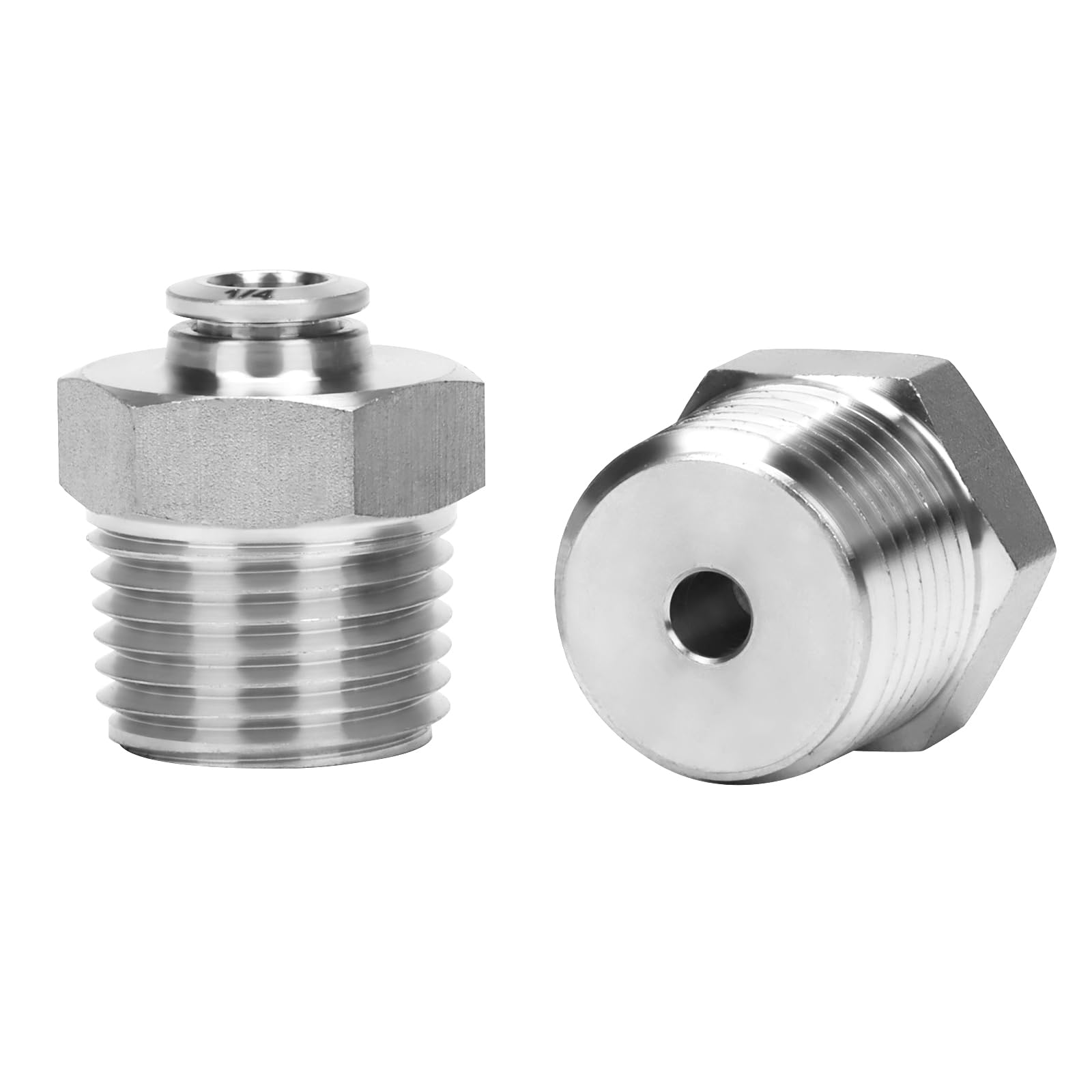 DERPIPE Push to Connect Fitting - 304 Stainless Steel Male Straight 1/4" Tube OD x 1/2" NPT Thread Pneumatic Push Lock Fitting (Pack of 2)