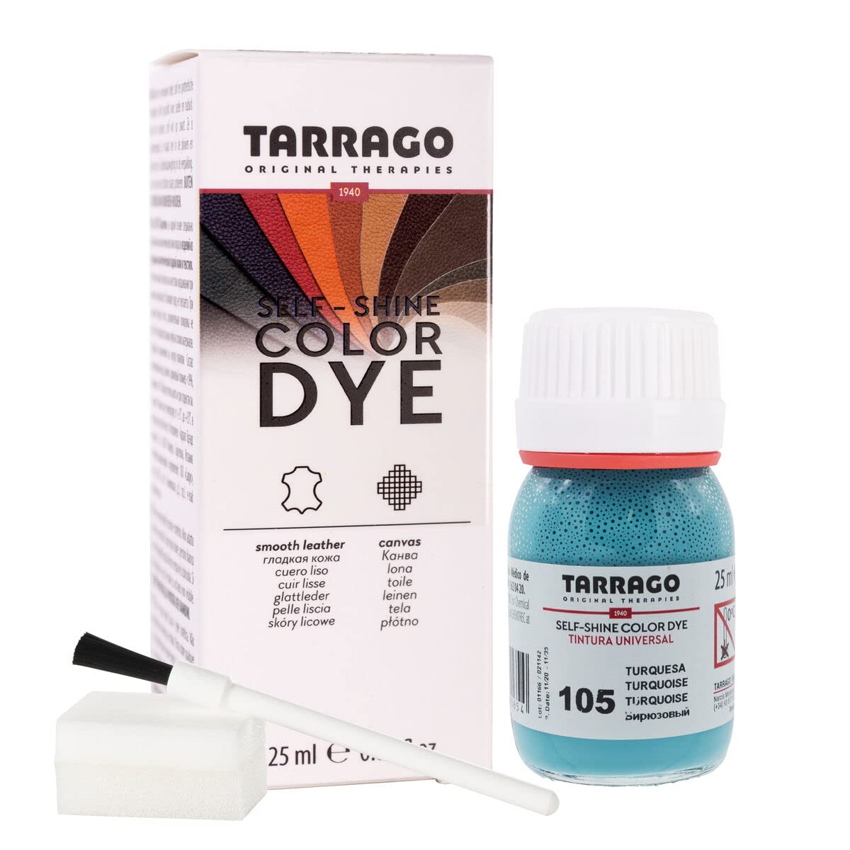 Tinte para Zapatos y Bolsos de Cuero y Textil con Esponja y Brocha | Cubre Rozaduras y Desgastes del Calzado | Gama de 90 colores — view 77
