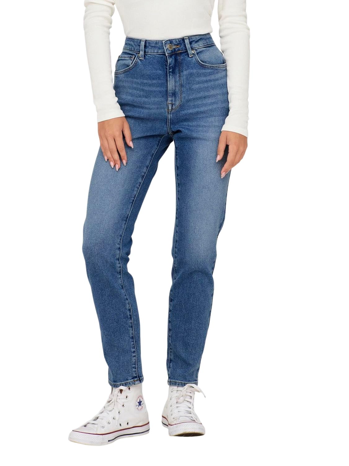 ONLY Women's Onlemily Stretch Hw St Ak DNM Cro571noos Jeans, Medium Blue Denim, 28W x 34L