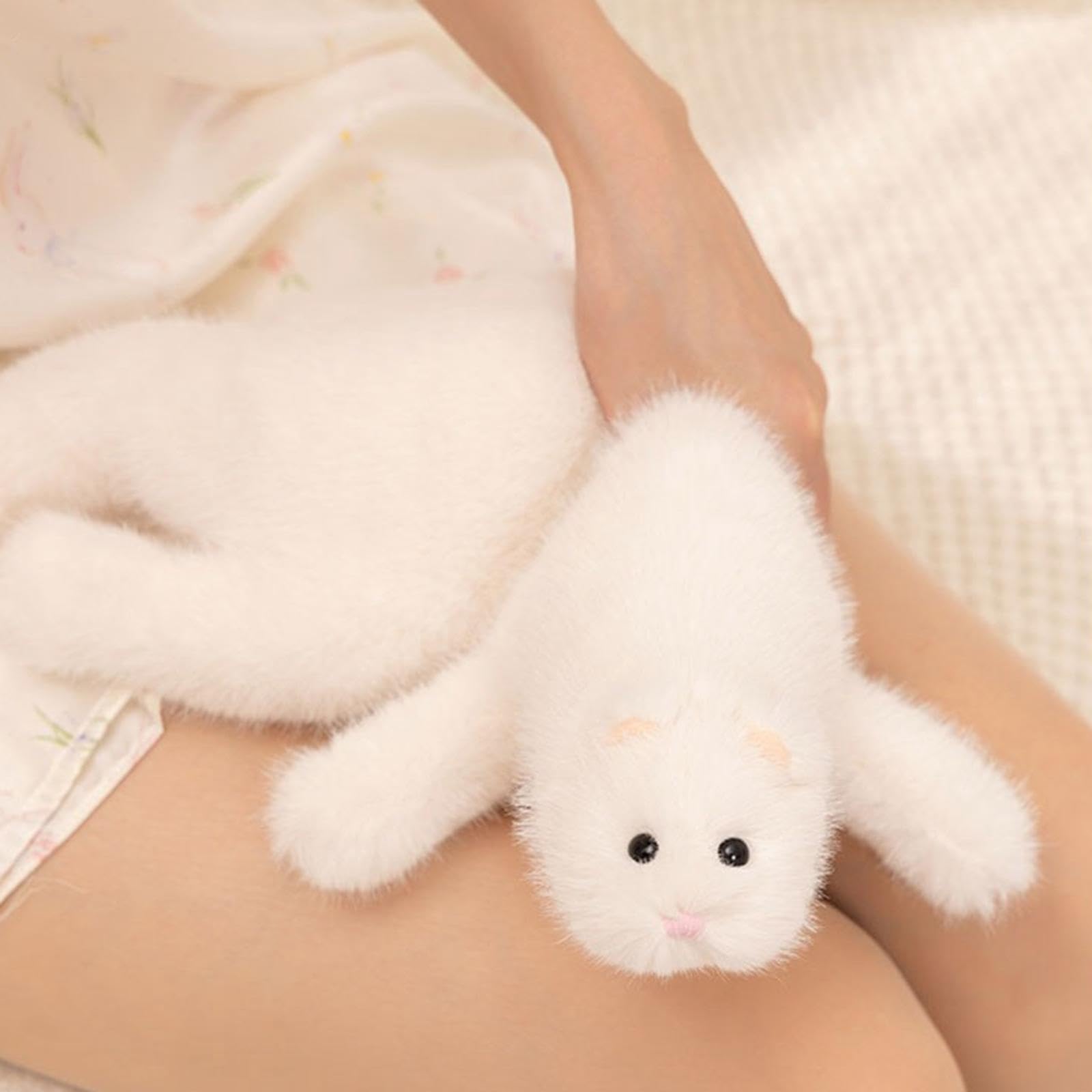 JAWSEU - Peluche Furet Géant - 52 Cm - Oreiller Long Kawaii - Coton PP - Blanc/caramel - Câlin Doux