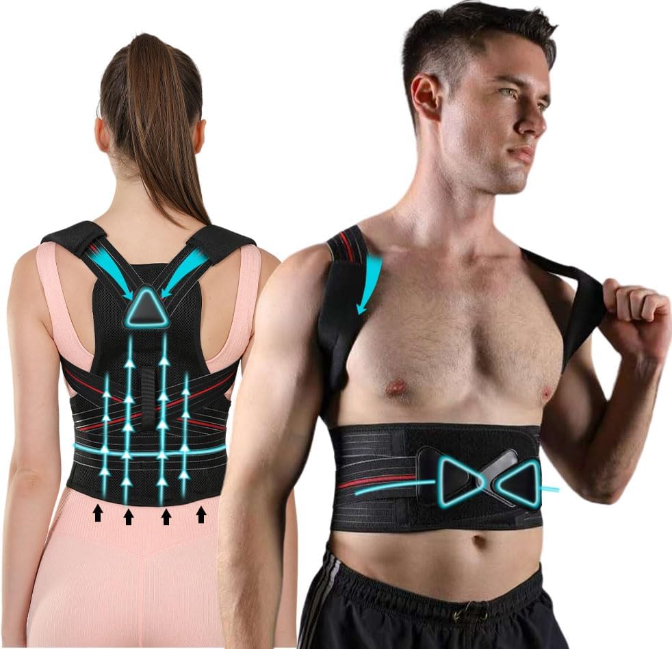 Corrector de postura para mujeres y hombres, corrector de postura ajustable para aliviar el dolor de espalda, escoliosis, jorobado, corrector de