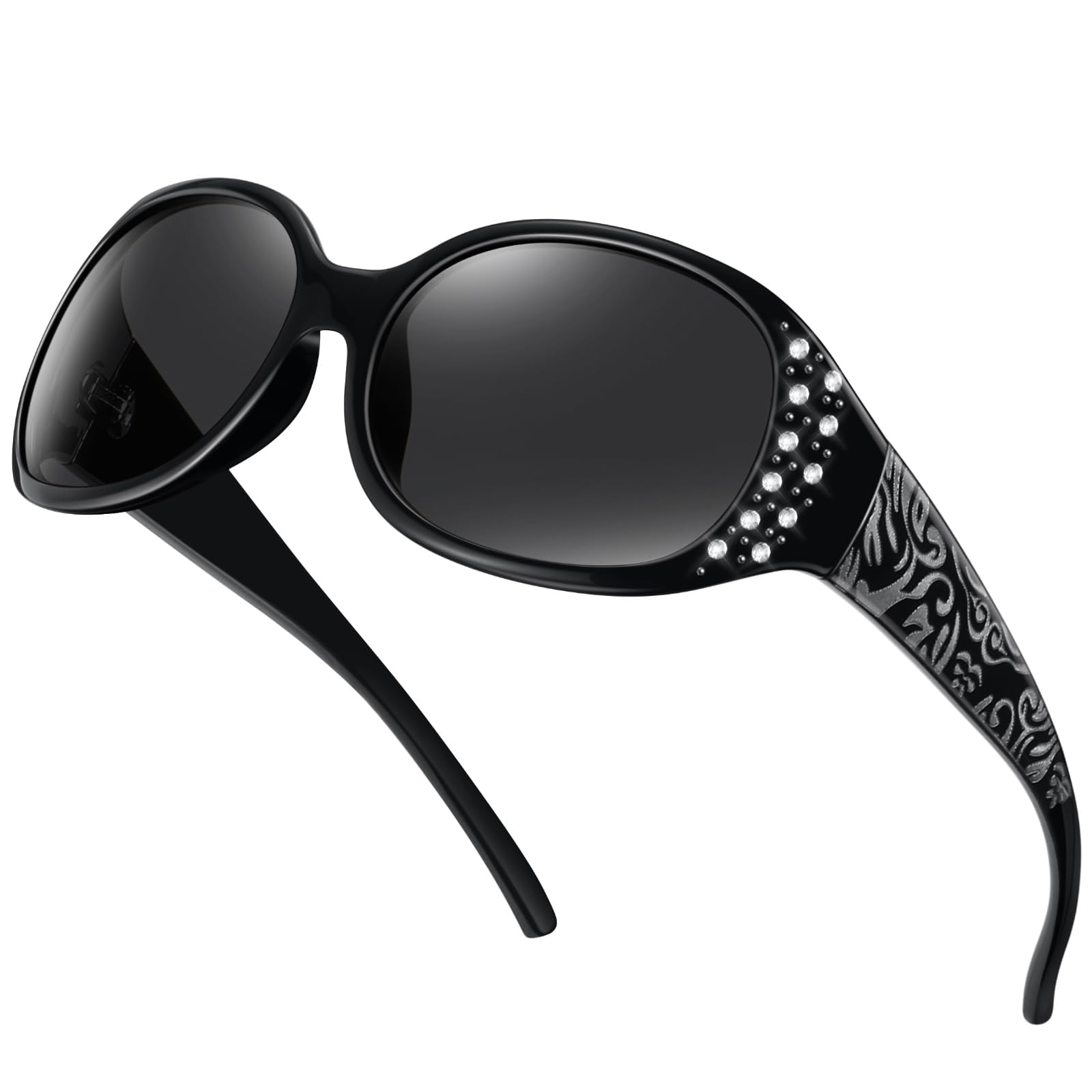 HAOLOTA Polarized Sunglasses for Women Rhinestone Wrap Around Sunglasses with UV400 Protection