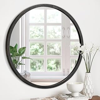 Comprar JJUUYOU Espejo Redondo Espejo de Pared Circular 50CM Espejos Montados en la Pared con Marco de Madera Decorativos para Maquillaje, Cuarto de Baño, Dormitorio, Sala de Estar, Negro