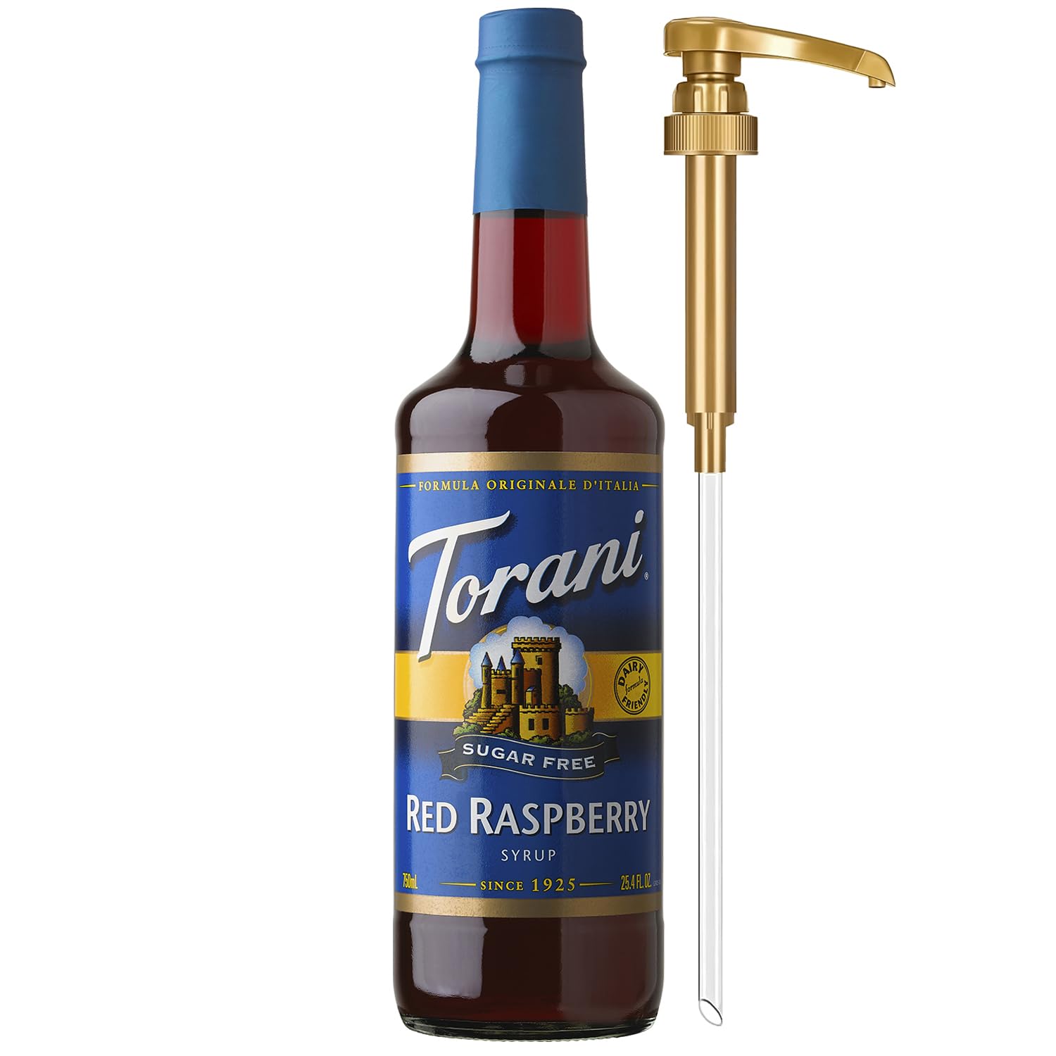 ToraniSugar Free Syrup, Red Raspberry, Dairy Friendly Flavoring for Drinks, Zero Calorie, Glass Bottle with Pump Included, 25.4 Fl Oz