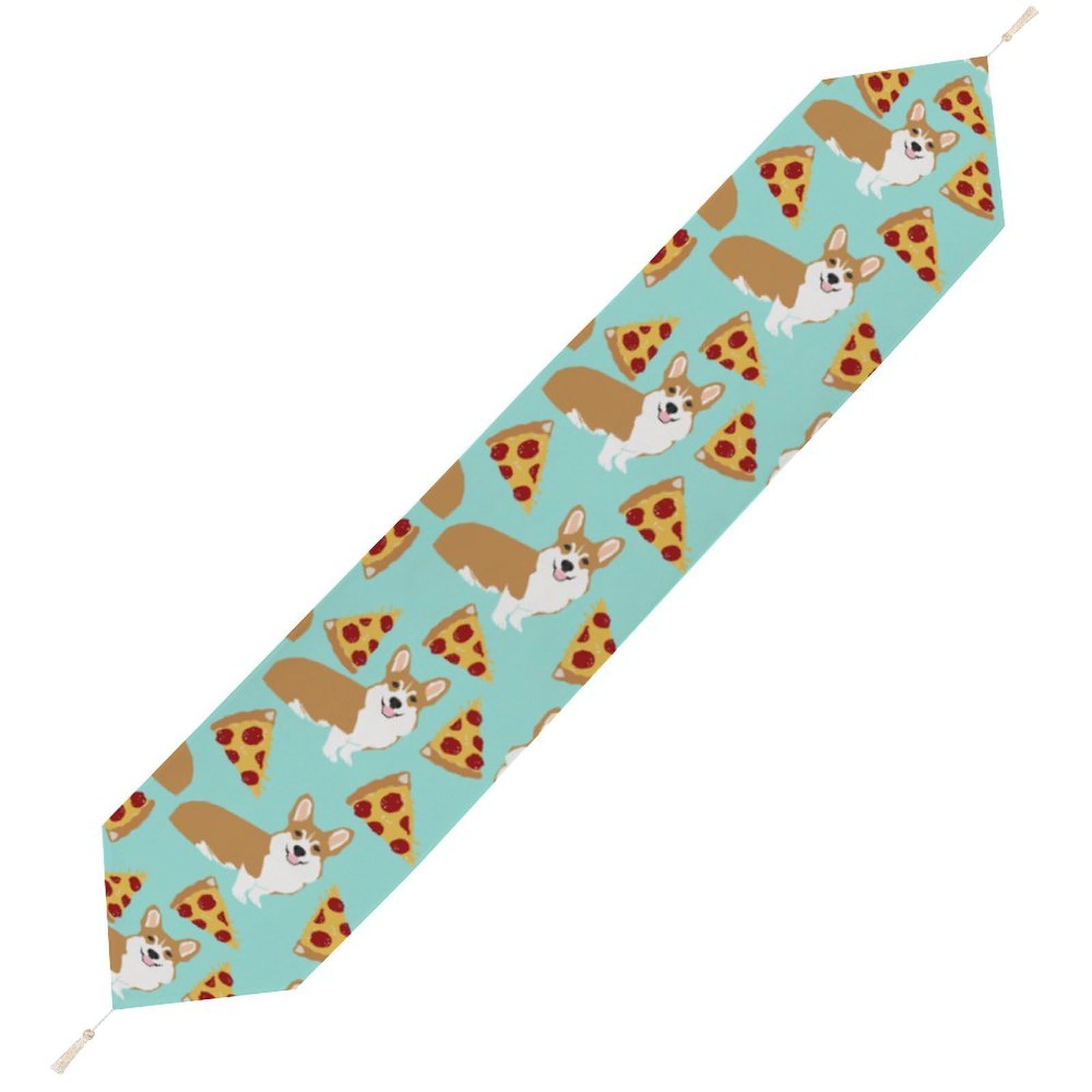 JZemdybill 178*33cm Table Runner with Tassel, Corgi Table Runner, Table Decoration for Kitchen, Party, Restaurant