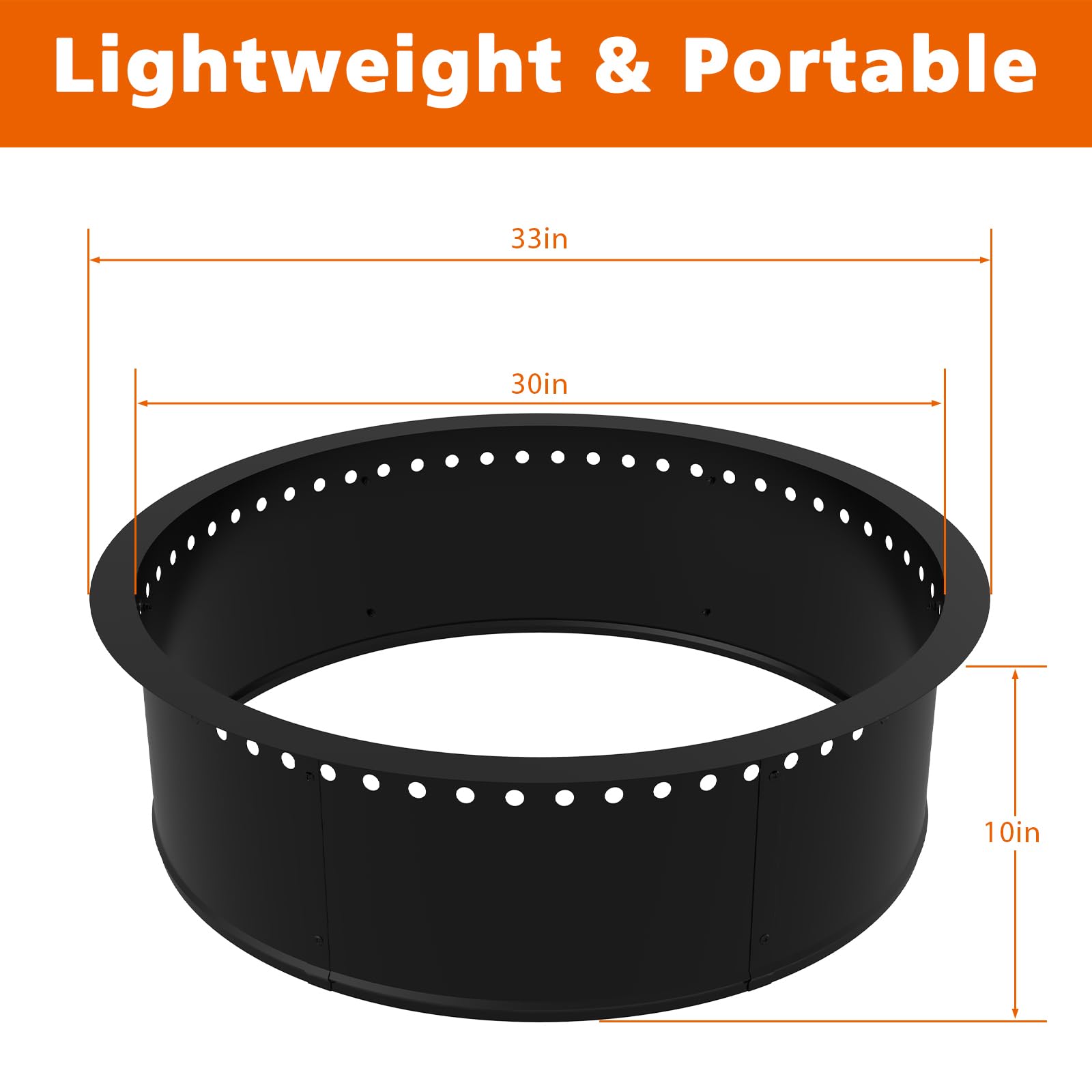 33" Fire Pit Ring Insert – Steel Wood Burning Liner For DIY In-Ground Or Above Ground Fire Pits