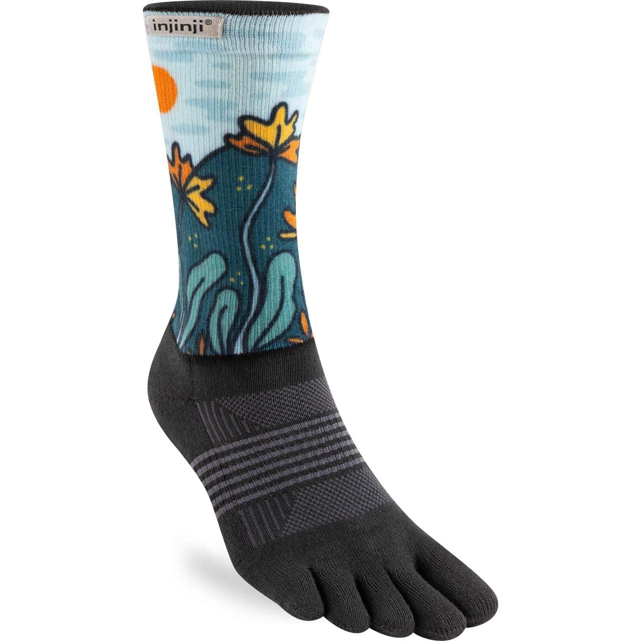 Injinji ARTIST DESIGNED WOMEN'S MINI CREW POPPY Toe Socks M/L, Poppy, M-L
