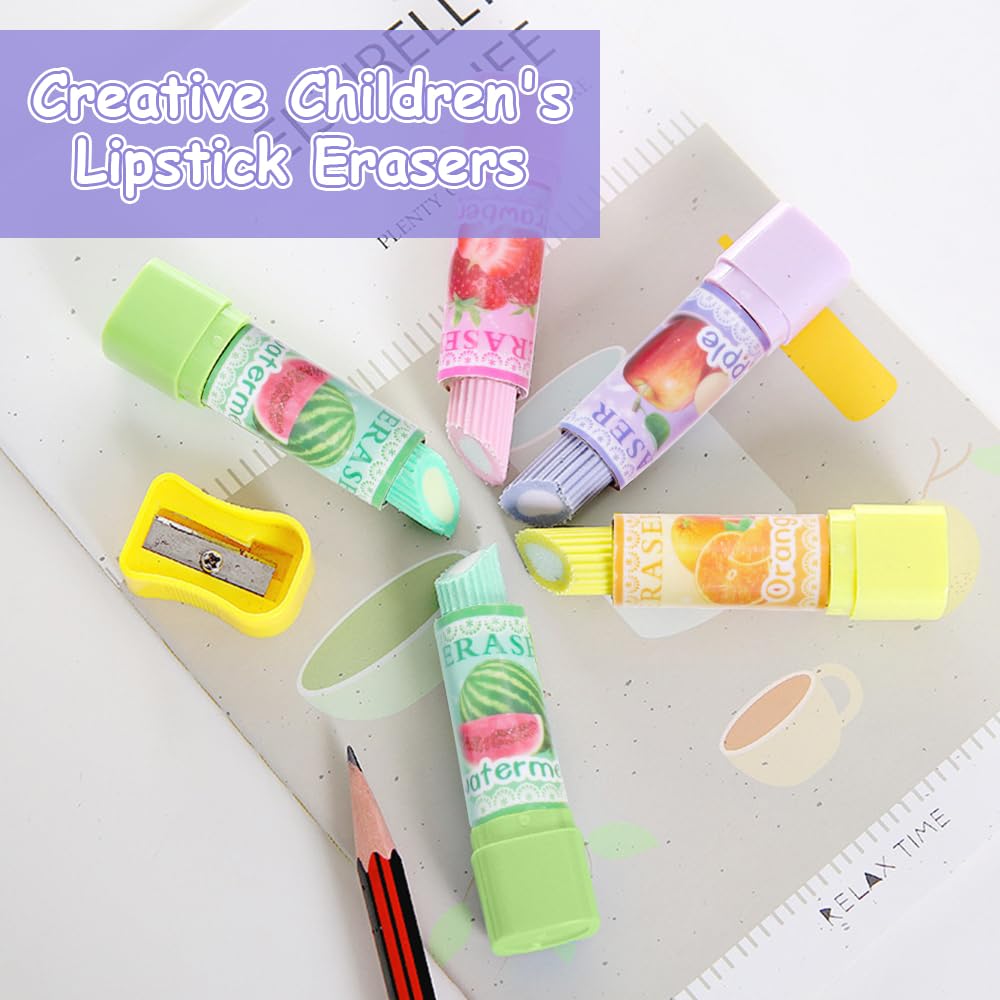 Henyall 10-Pack Lipstick Erasers Set,Colorful Rotating Pencil Rubbers for Girls,School Supplies & Party Bag Fillers,Gift for Kids Children Students Office (Random Assorted Colours) - Image 2