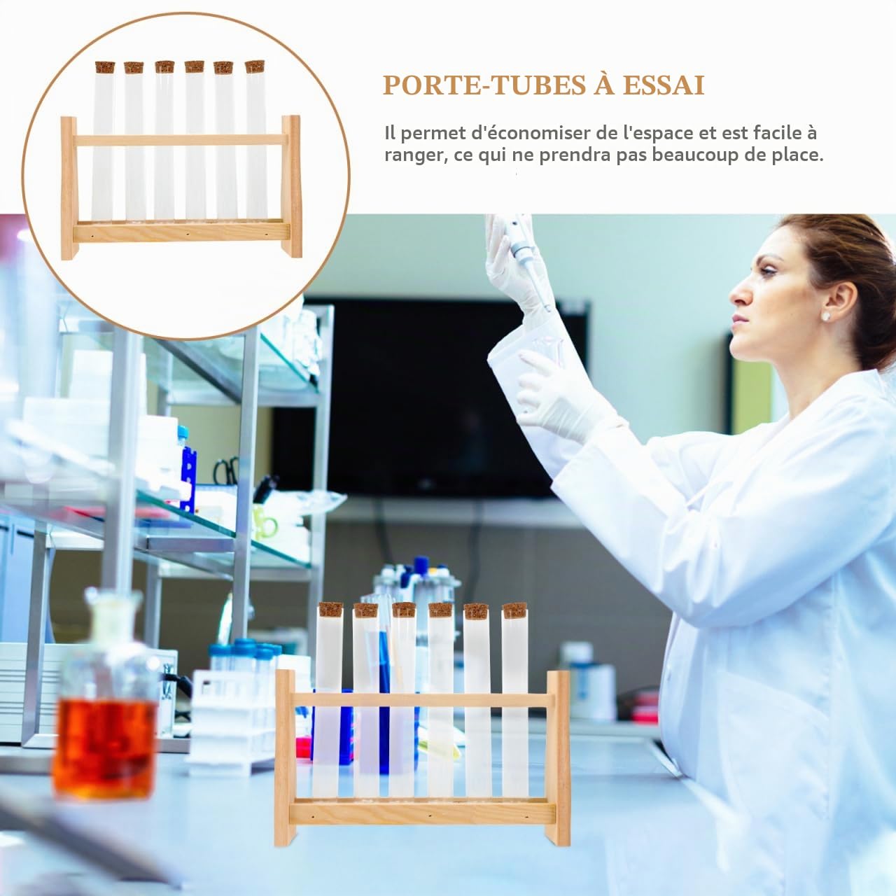 TOPBATHY Support Tube À Essai Bois 6 Tubes Verre 8.66X7.28X2.36 Pouces Porte-Éprouvettes Multifonctionnel Laboratoire Maison École Organiseur Stable