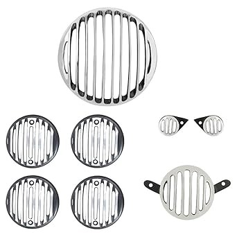 Gate 7 Headlight, Tail, Indicator, Eyes Light Grill for Bullet Classic 350/500 CC/Classic Chrome/Classic Desert Storm (Silver/Black, Set of 8 Pcs)