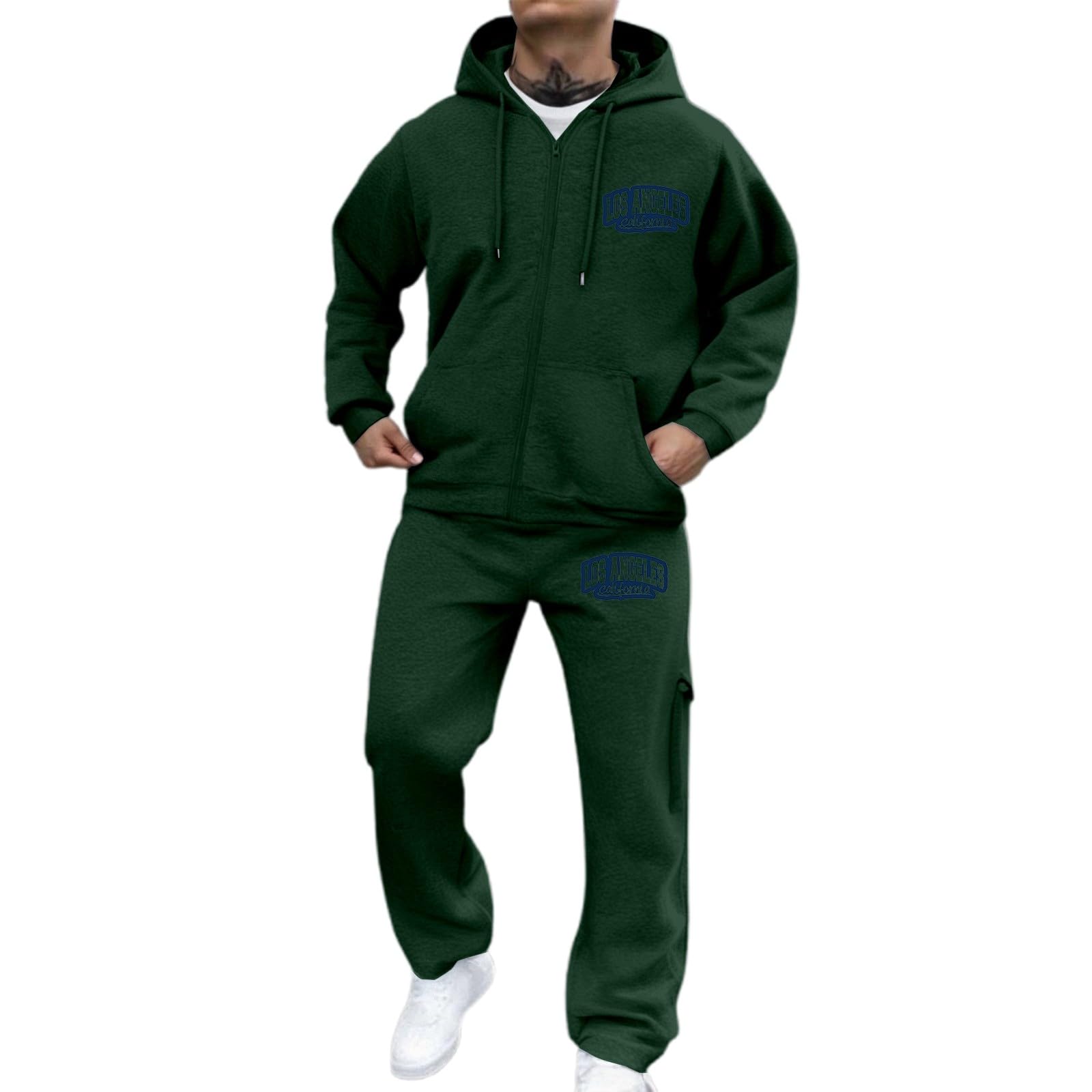 Set di felpa con cappuccio da uomo con cerniera e stampa di lettere, abbigliamento casual per tutti i giorni in palestra, comoda tuta da jogging sportiva