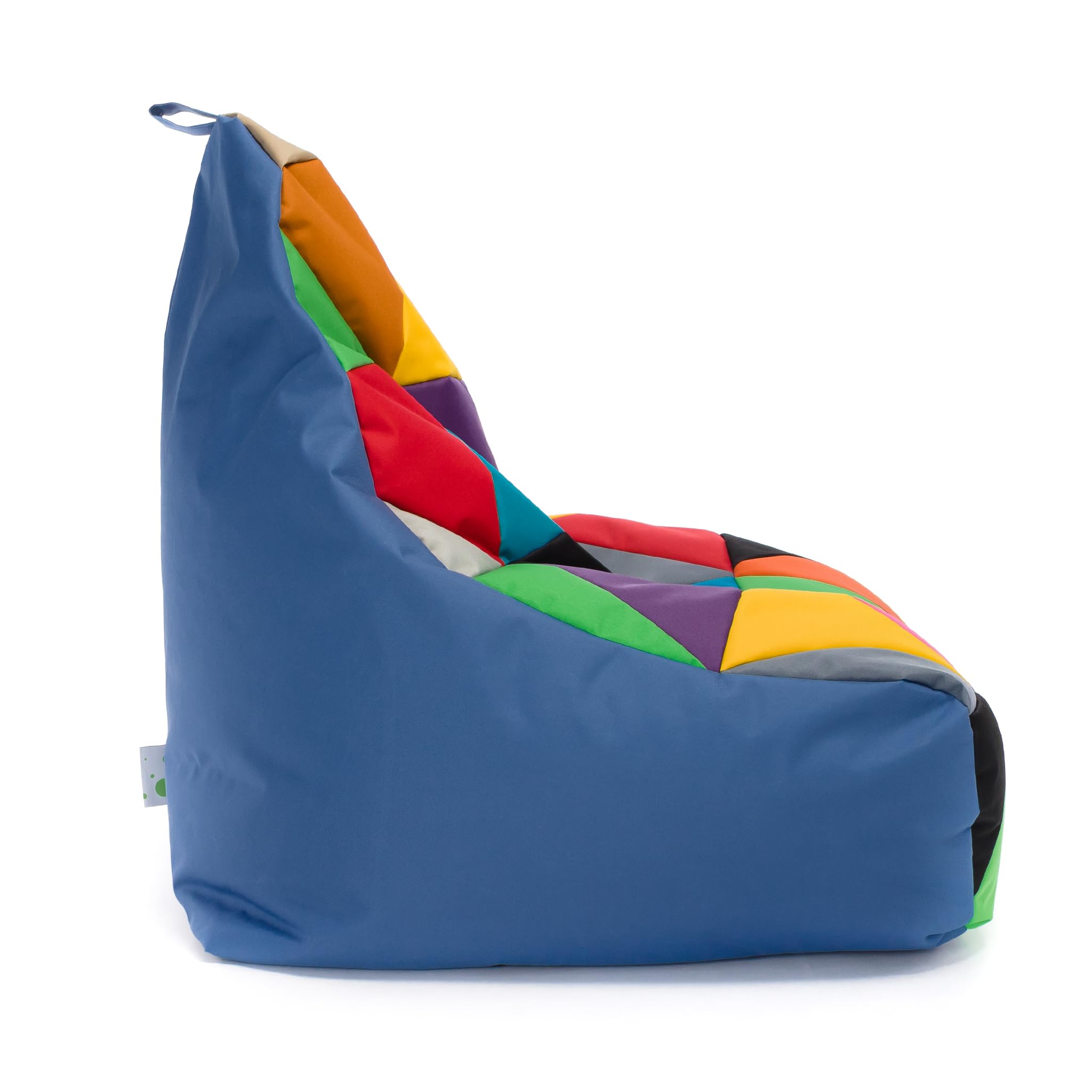 Ecopuf - Pouf Keiko Patchwork Poltrona da Esterno Impermeabile - Pouf Imbottito in Palline di Polistirolo - Relax Soggiorno - M - 100x80x85 cm, Miscela/Blu