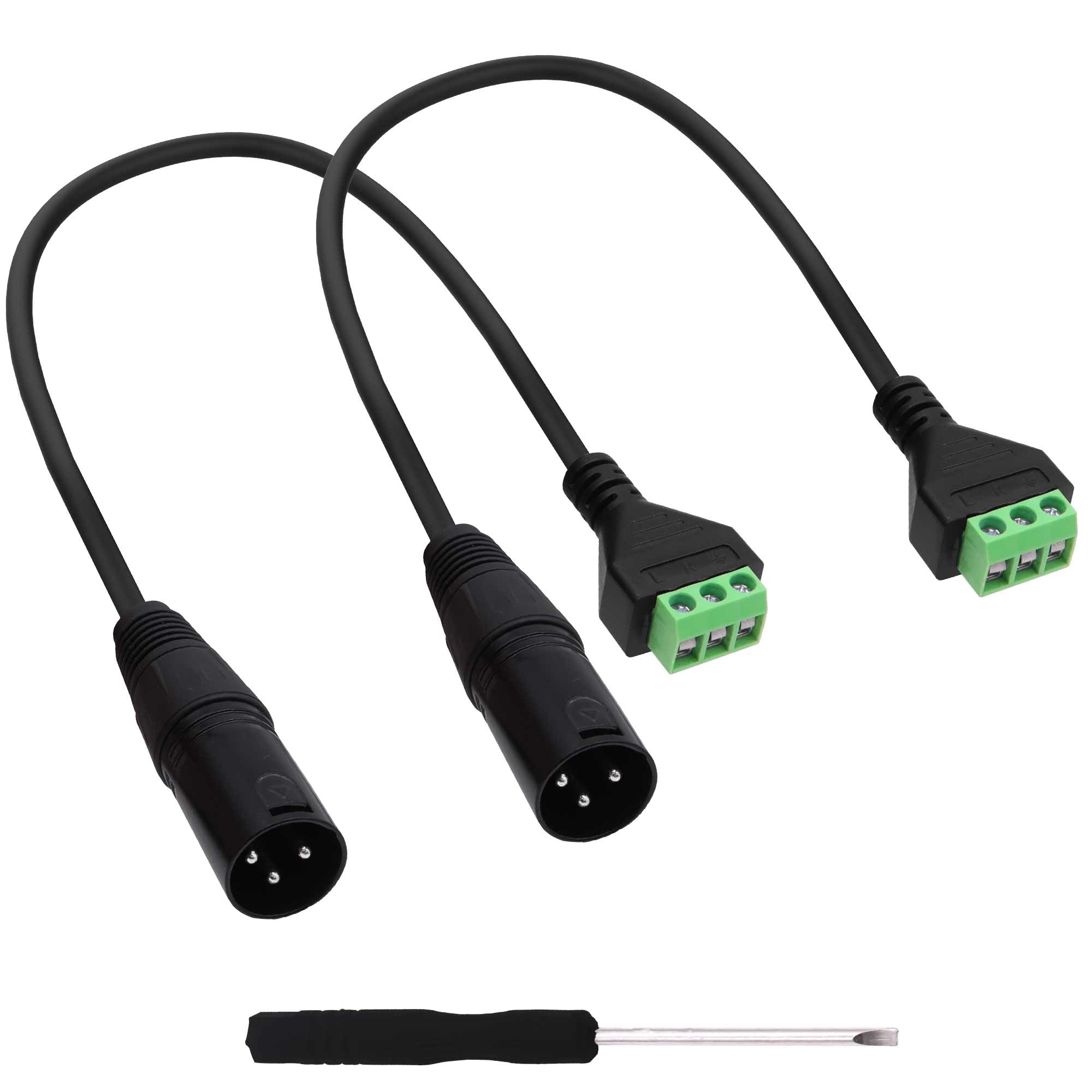 YARCHONN XLR Solderless Connector Adapter Screw Terminal Block Cable XLR to 3Pin Screw Terminal Block Cable Cord for Speaker Amplifier Microphone -30cm/11.8in-2pcs (XLR Male)