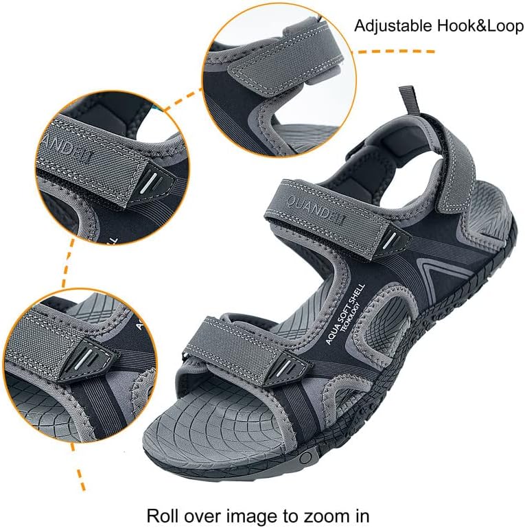 Miniatura 3 de QUANDELI Sandalias deportivas para hombre, sandalias de agua con punta abierta con soporte de arco, impermeables, ligeras, informales, atléticas,