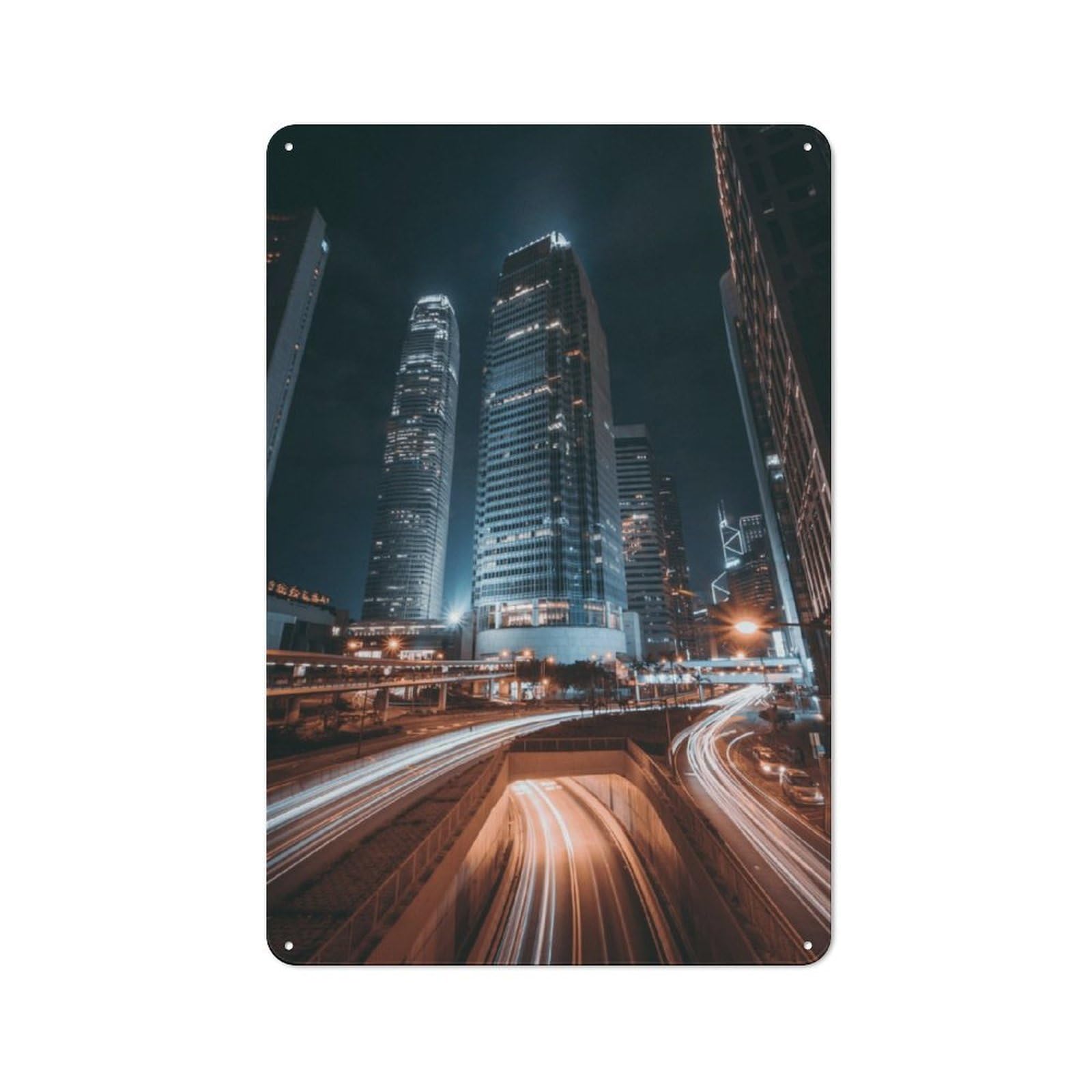 Junmoney Hong Kong By Night For Café Or Home Bar, Vintage Metal Wall Sign 30X20cm, A Christmas Gift For People Styling Café And Home Bar