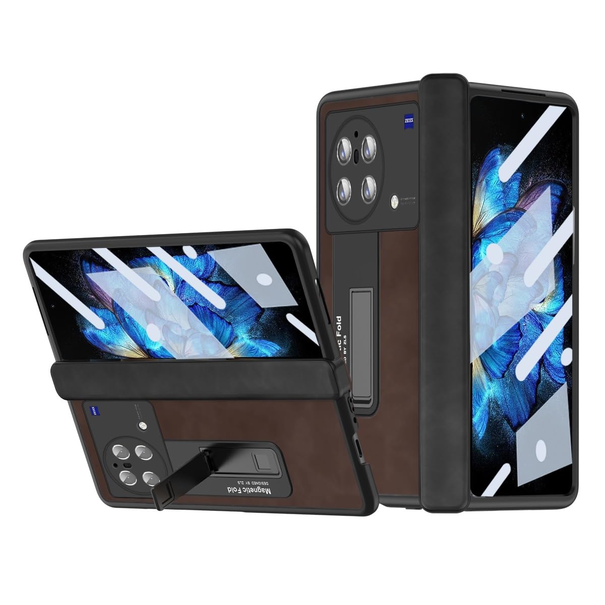 Étui Vivo X Fold résistant aux chutes avec béquille et cuir café