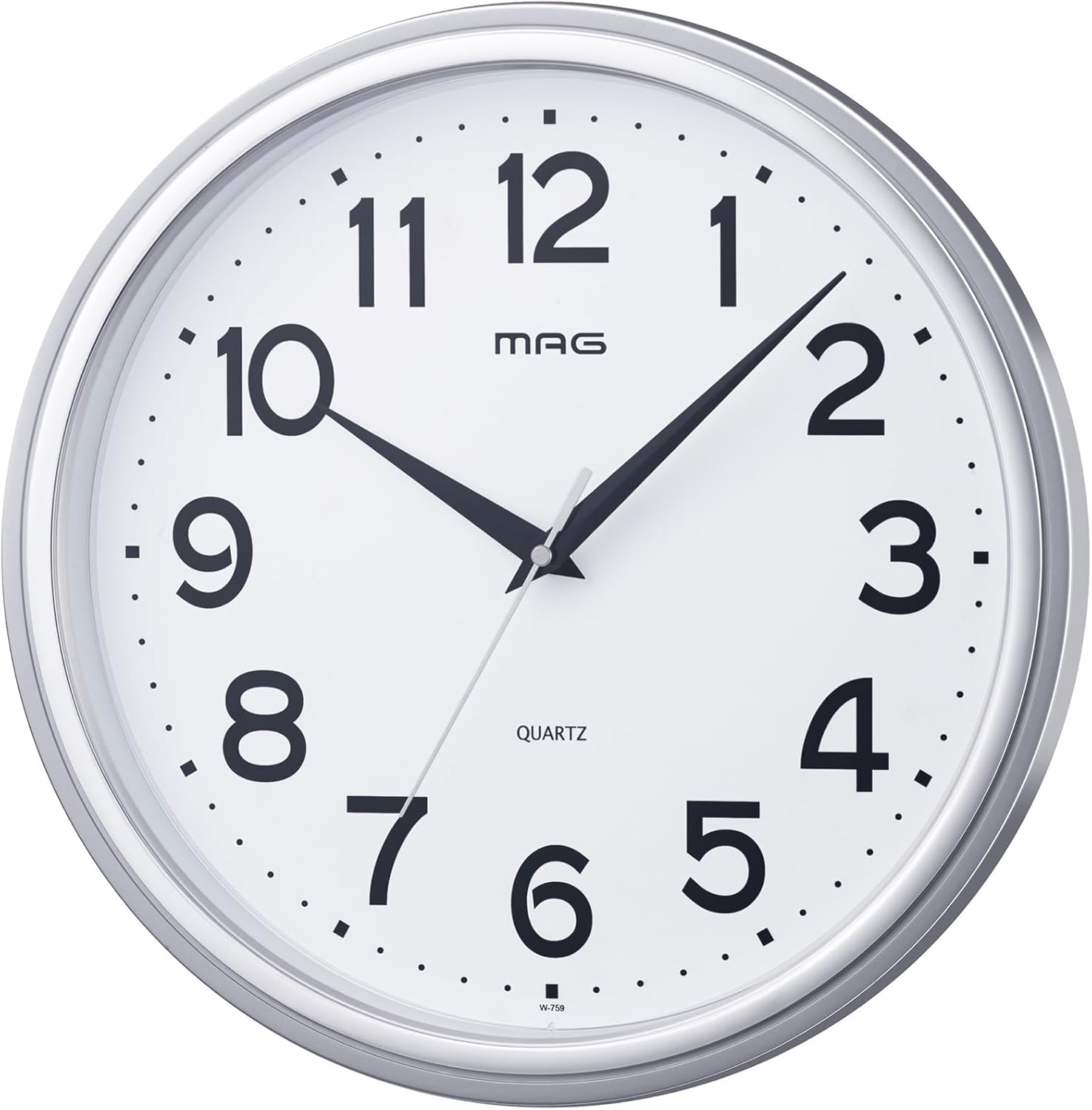 MAG W-759SM-Z Wall Clock, Analog, Magmal, Quiet, Continuous Second Hand, Silver