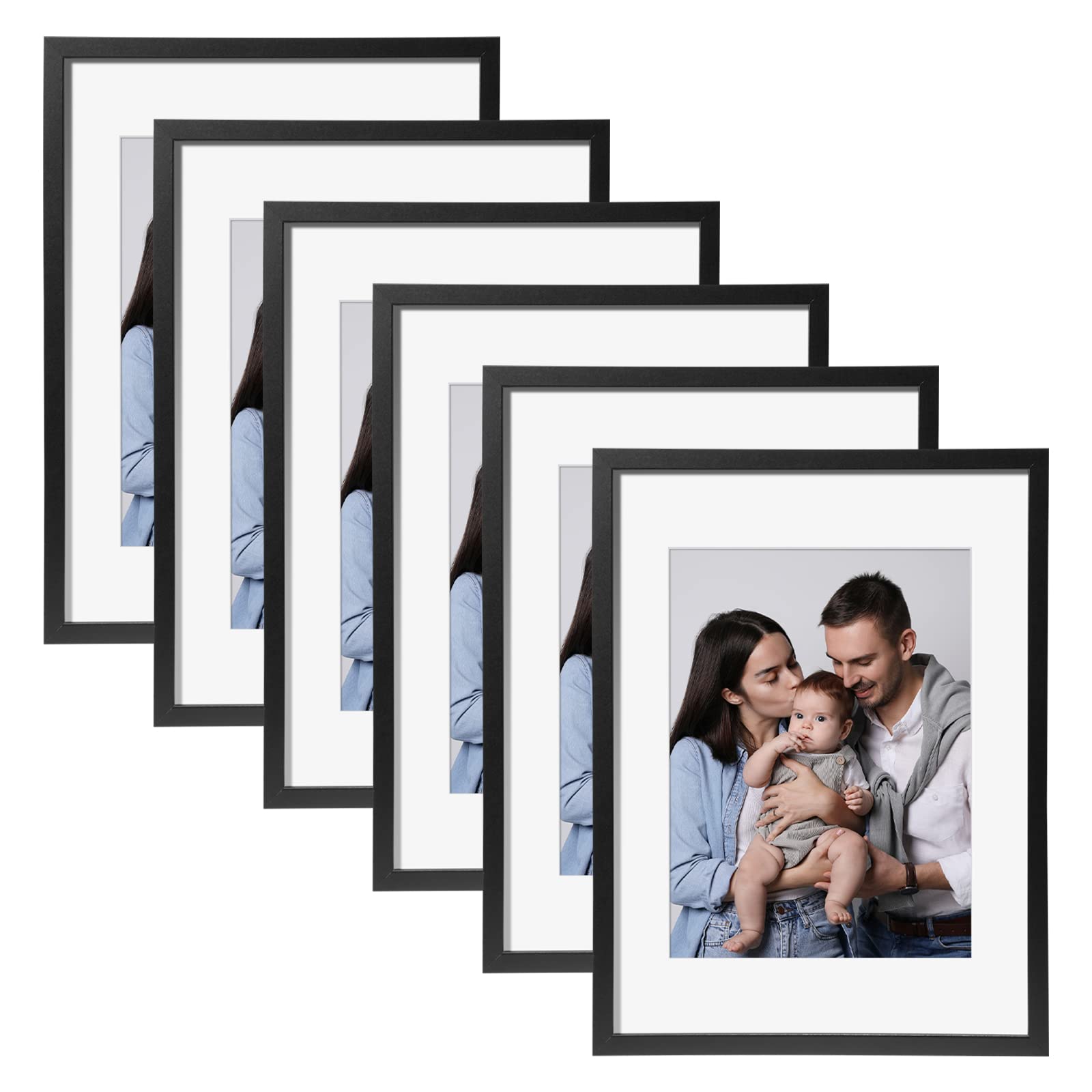 Photo 1 of 12x16 Picture Frames Set of 6,Display Pictures 8.5x11 with Mat or 12x16 Without Mat,Wall Gallery Photo Frames Larger Picture Frames for Wall Mounting,Black Black 12x16