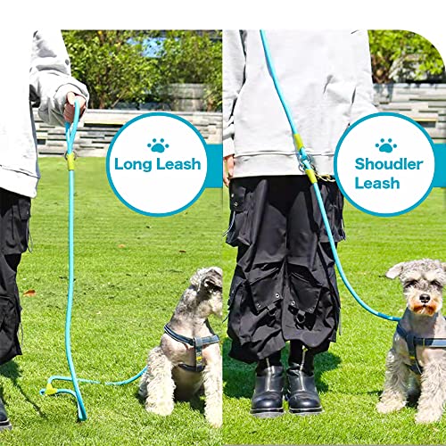 JOPOY Freihändige Hundeleine (4 m) – Starke Hundetrainingsleine, 1,3 cm Dicke Nylon-Doppelleine für kleine, mittelgroße und große Hunde, Service, Spazierengehen, Laufen (Regenbogen)