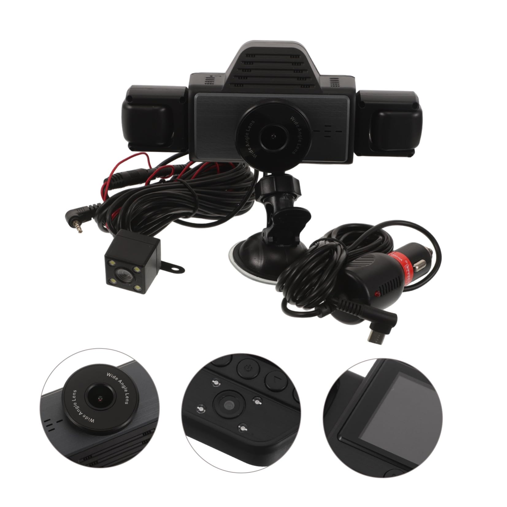 Holibanna Dash Cam a Cinque Vie per Auto con Wifi e Visione Notturna | Copertura Completa, Obiettivo Grandangolare, Abs Nero, Registrazione in Loop