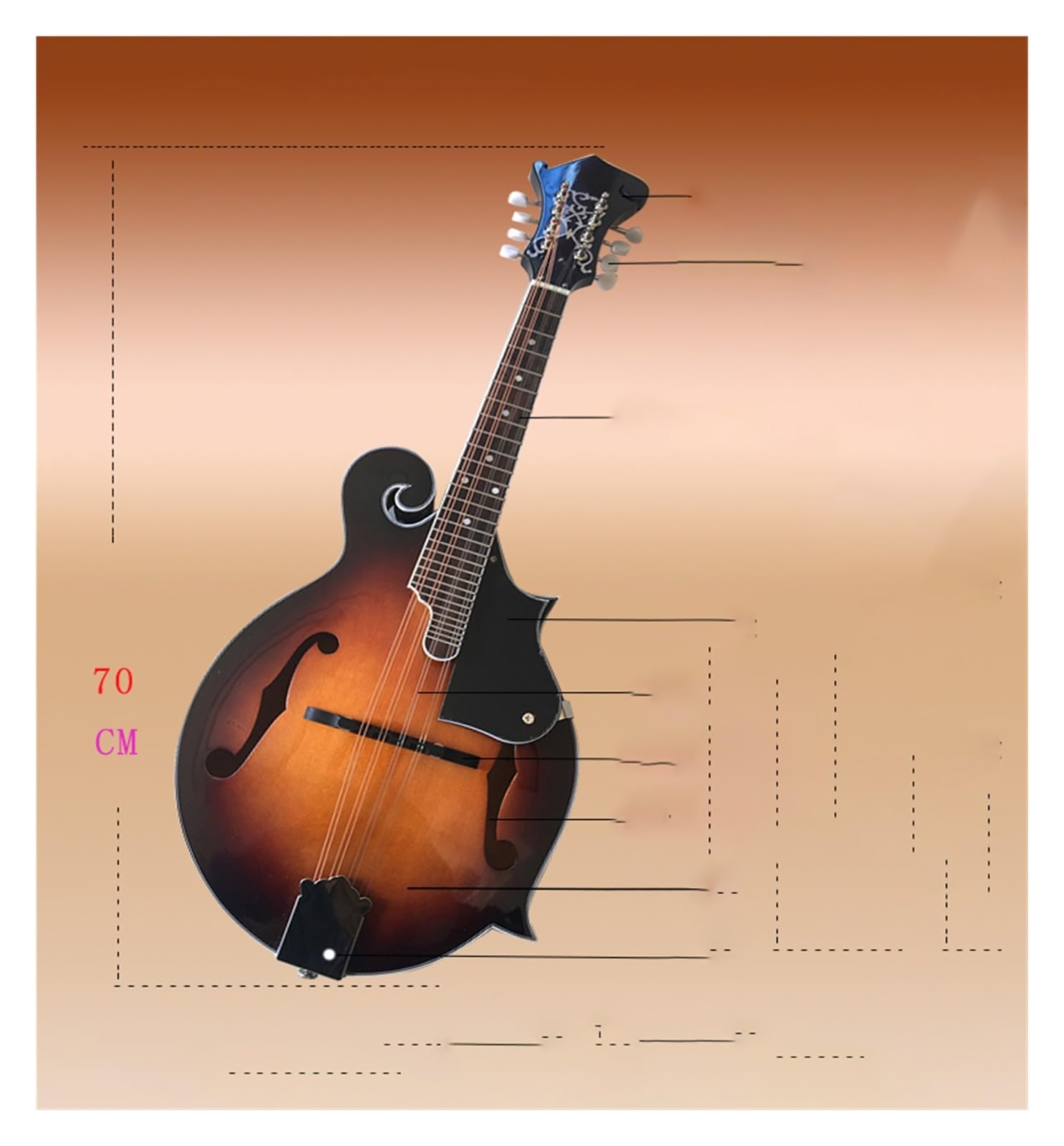 Professionelles Mandolineninstrument 8-saitige Mandoline Tibetisches Musikinstrument Mandoline F-Typ Mandoline Gitarreninstrument(A)