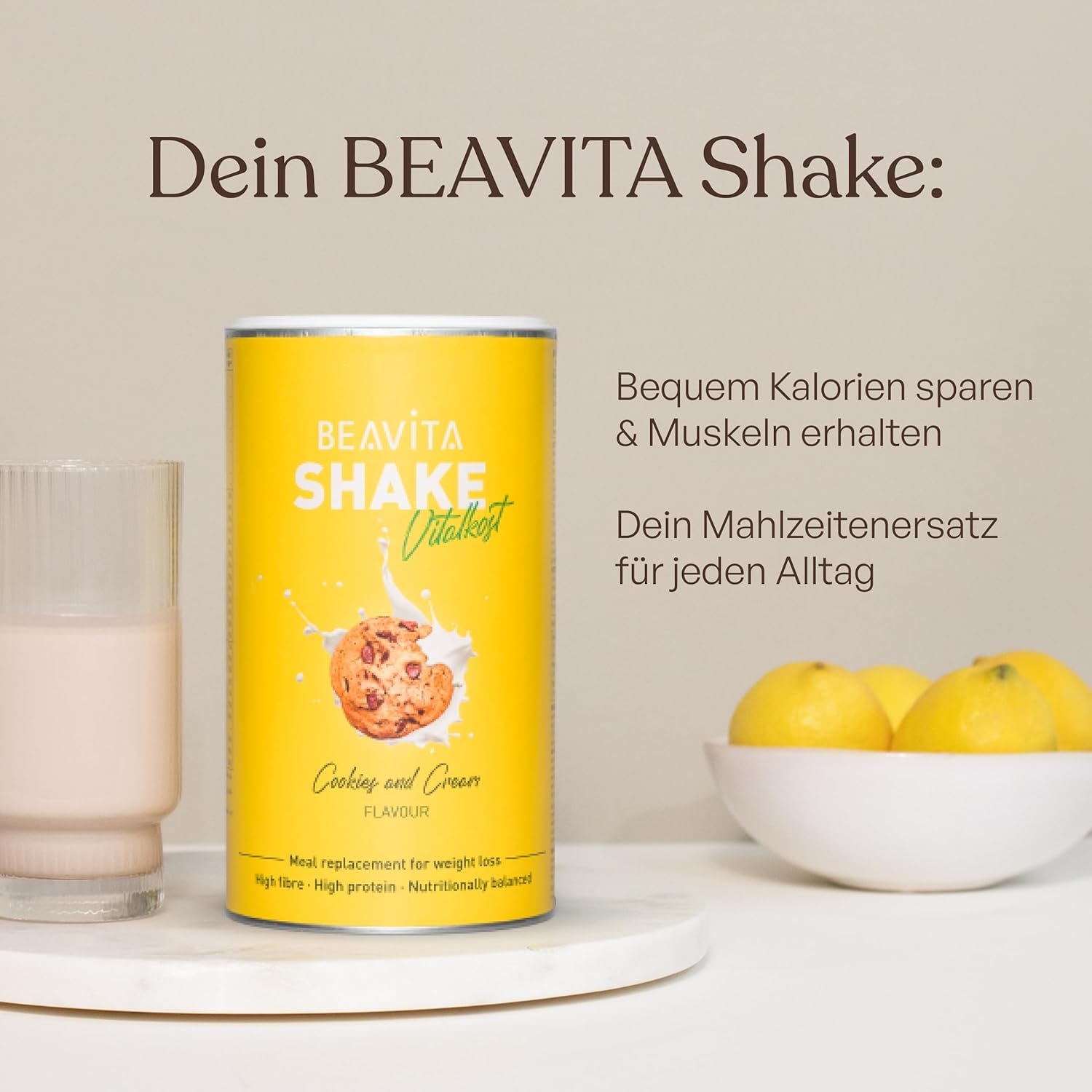 BEAVITA Vitalkost Diät-Shake Cookies and Cream (2x572g) Abnehmen* - vitamin-und nährstoffreicher Mahlzeitersatz mit Eiweiss Protein Pulver - Protein shake zum abnehmen