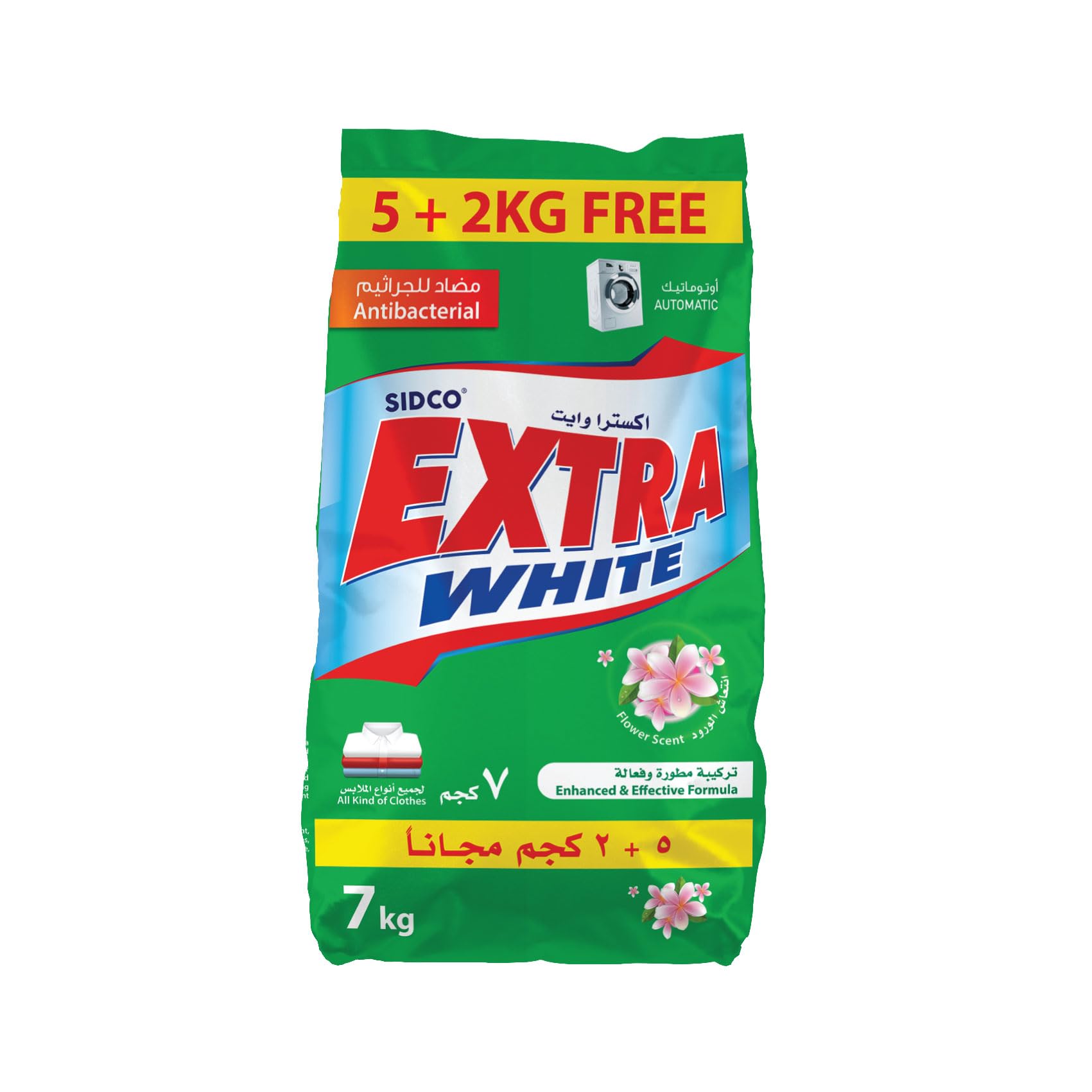 Extra White Powder Detergent, Flower Low Foam, 5+ 2 Kg FREE