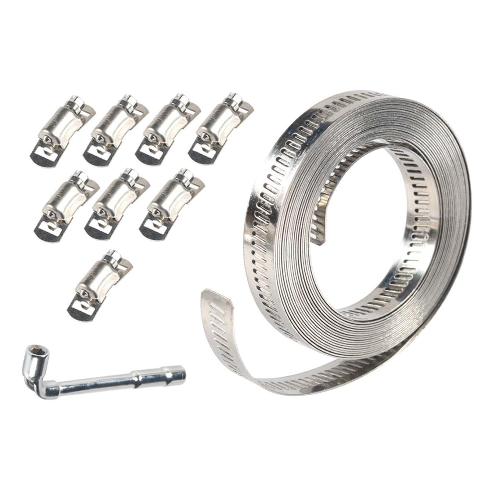 Ktuxzci 3.5M With 8 Fastener Strong Fasteners 304 Stainless Steel Hose Clamps Metal Strap Versatile Adjustable Worm Gear Band Clamps Pipe Connection Strong Fasteners Duct Pipe, Fastener 45X16x11mm