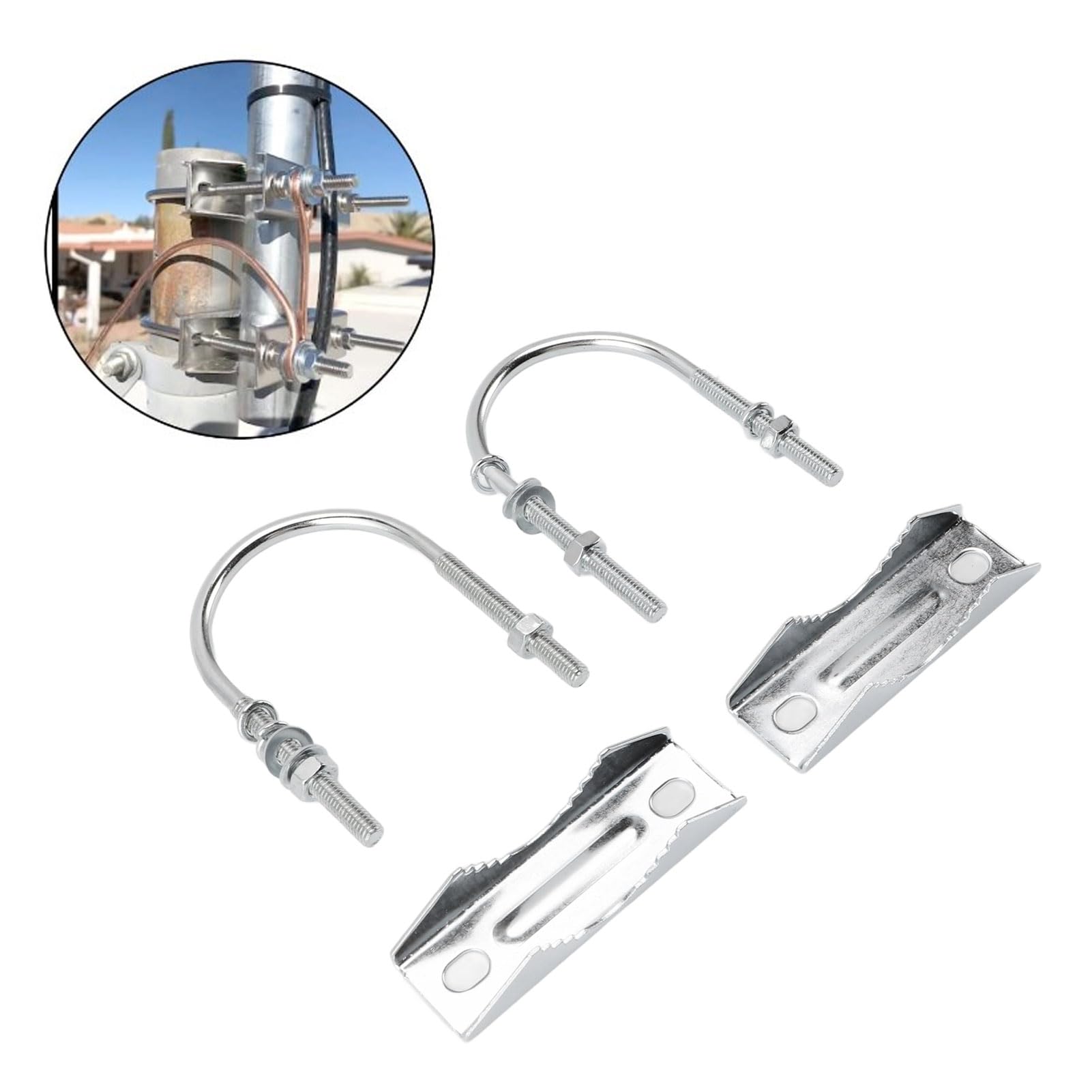Doppel-Antennenmastklemmen-Set Aus Rostfreiem Stahl – 2 Sets Mit U-Schrauben Für TV-, CB- & Ham-Antennen