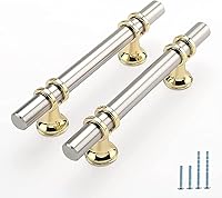 Vista 49 de Rergy Manijas de Gabinete Tiradores de Cajón y Pomos, Paquete de 5 Níquel Cepillado y Oro Centro de Orificio de 3 Pulgadas, Herrajes de Cocina