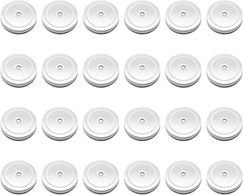 Mason - Tapa para frasco, 24 tapas de acero inoxidable de 2.8 pulgadas con boca regular para tarros Mason con orificio para pajilla, color blanco