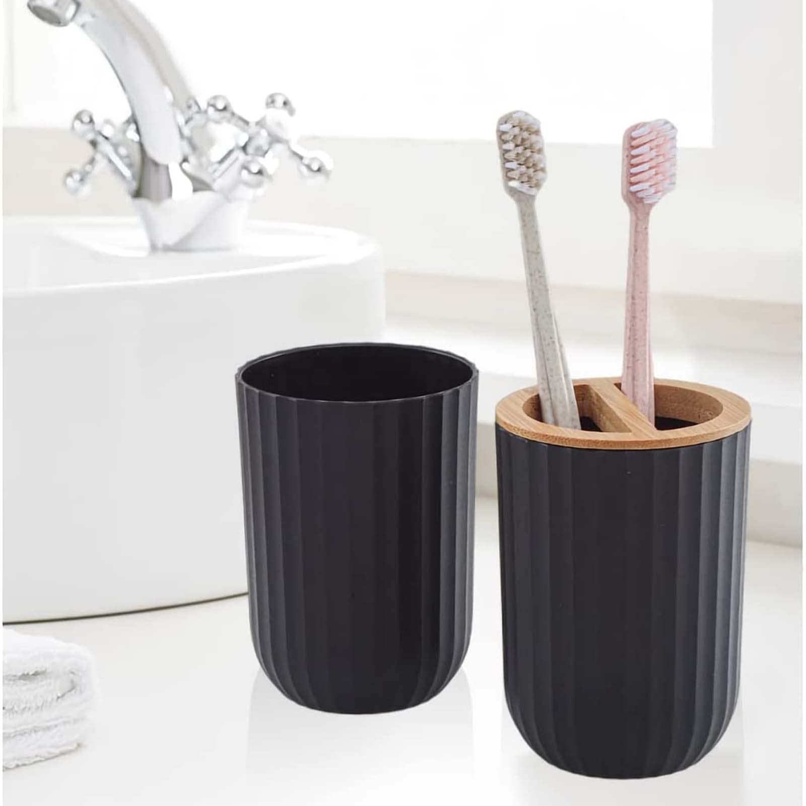 8 Piezas Juego de Accesorios de BañO, Juego de Dispensador de JabóN Hecho de Bambú, Juego de BañO, con Dispensador de LocióN, Cubo de Basura, Jabonera, Porta Cepillo Dientes,Blanco