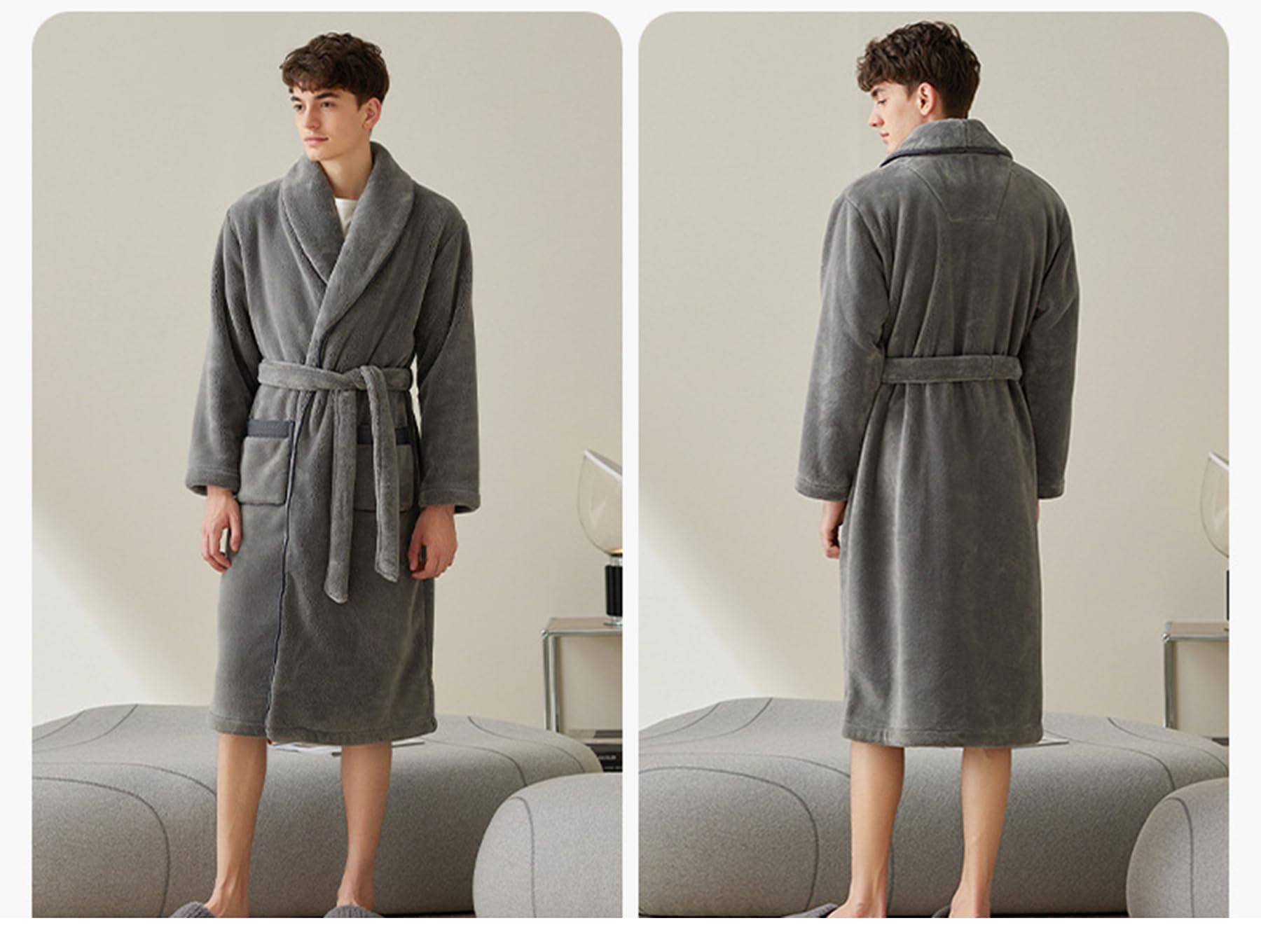 Les Pyjamas en Molleton de Corail d'automne et d'hiver épaissis en Molleton pour Hommes Peuvent être portés à l'extérieur,Noble Gray,M