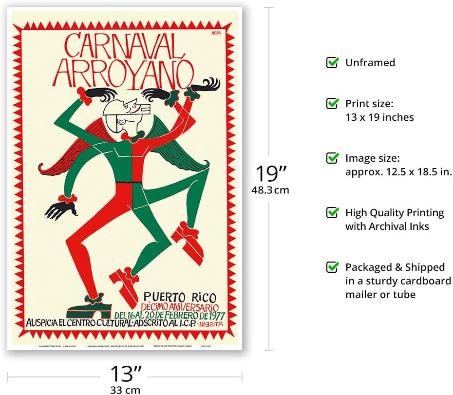 Carnaval Arroyano - Puerto Rico - 10th Anniversary - February 16 to 20 1977 - Vintage Carnival Poster by José Rosa c.1977 - Master Art Print (Unframed) 13in x 19in
