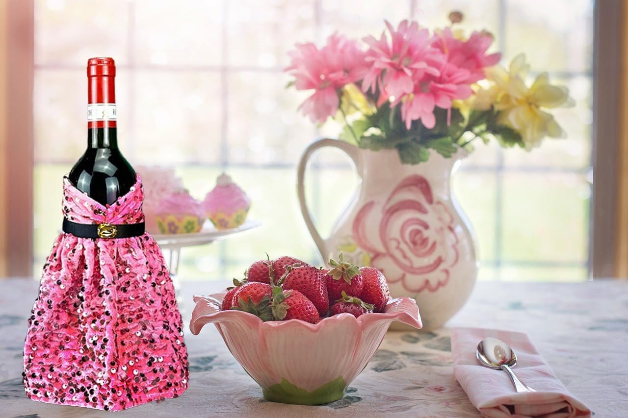 Sequin Dress Wine Bottle Cover,Ideal for Valentine's Day,Mother's Day,Wedding, and Engagement Party Accessories (Red) image 2
