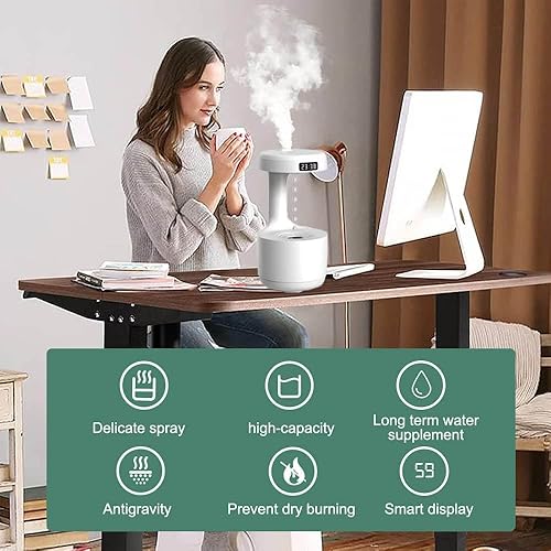 Miniatura 6 de Humidificador de gotas antigravedad, humidificadores de aire para escritorio de dormitorio, oficina, capacidad de agua de 27.1 fl oz, mini