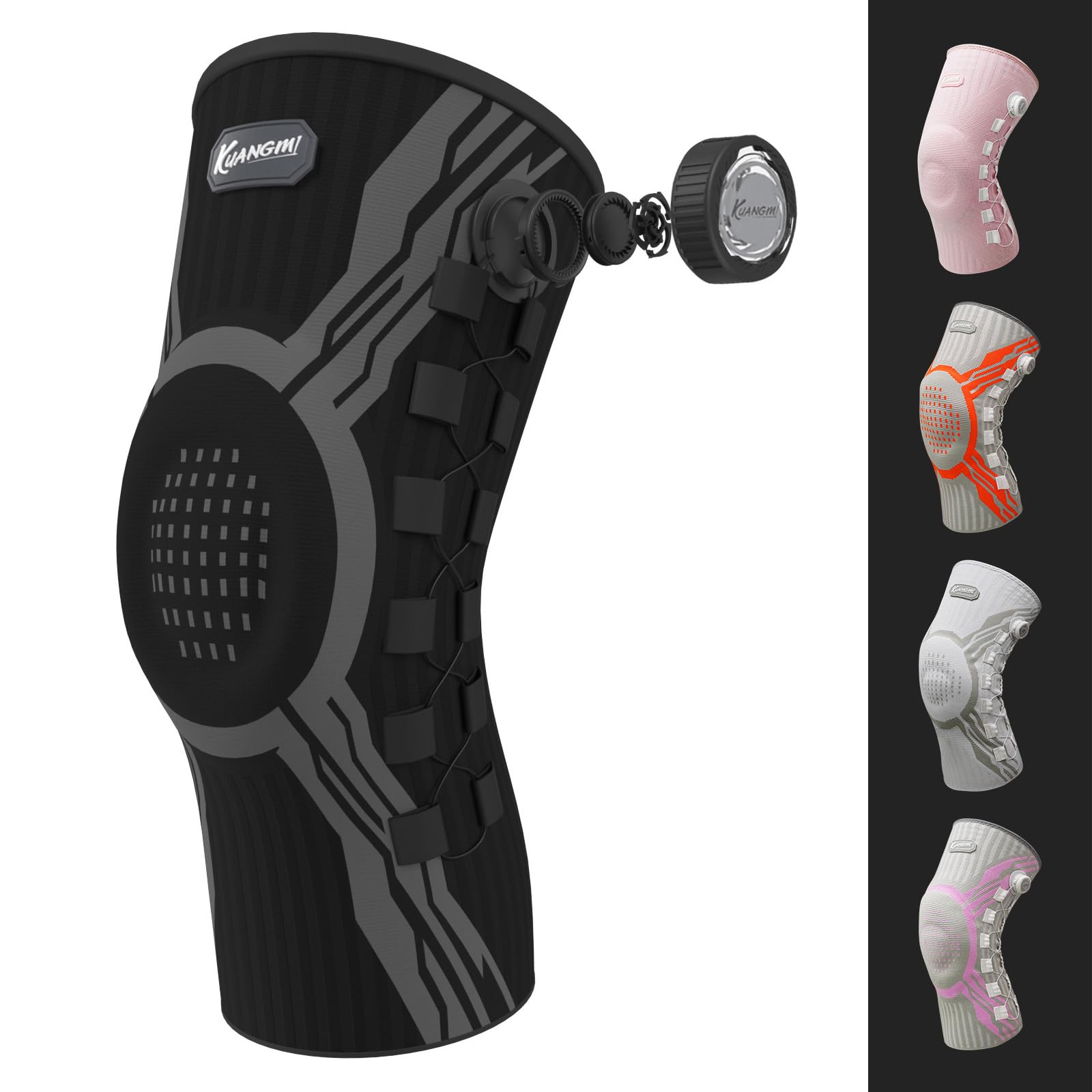Kuangmi Rodillera con Rueda de Ajuste Giratorio - Alivio del Dolor, Soporte para Deportes (Running, Gimnasio), Rehabilitación y Uso Diario - Largo BLL