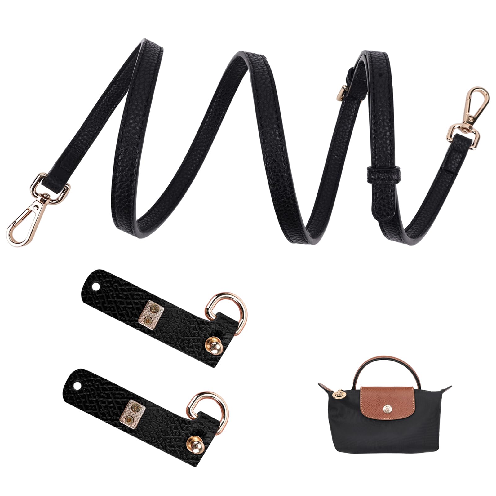 GADITIEK Schultergurt für mini Tasche Damen Original, Braun Lederriemen Schulterriemen für Taschen, Tragegurte,Trageriemen für Umhängetasche Le Pliage (Schwarz)
