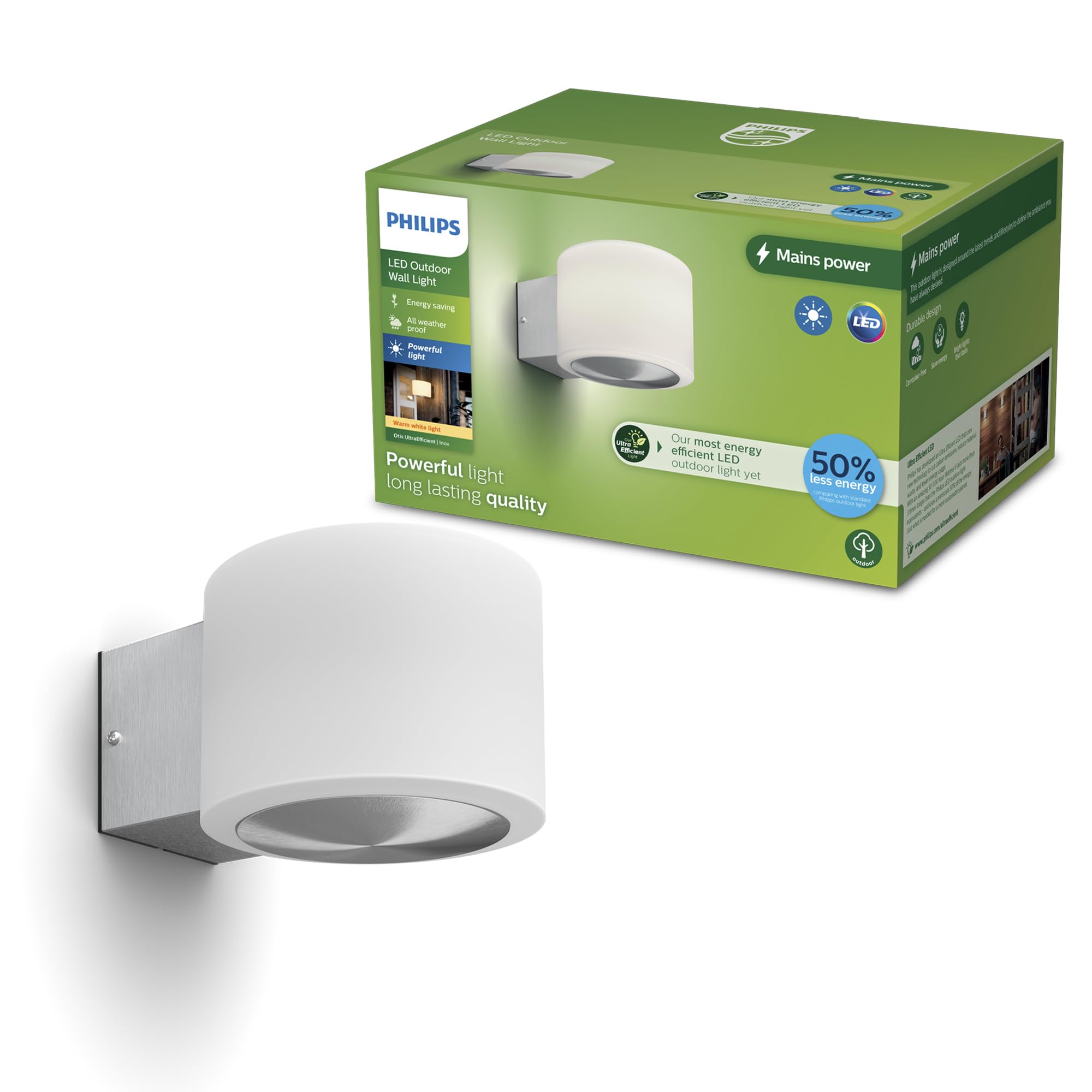 Philips PHILIPS Otis UltraEfficient Outdoor Wall Light 2700K 800lm INOX​
