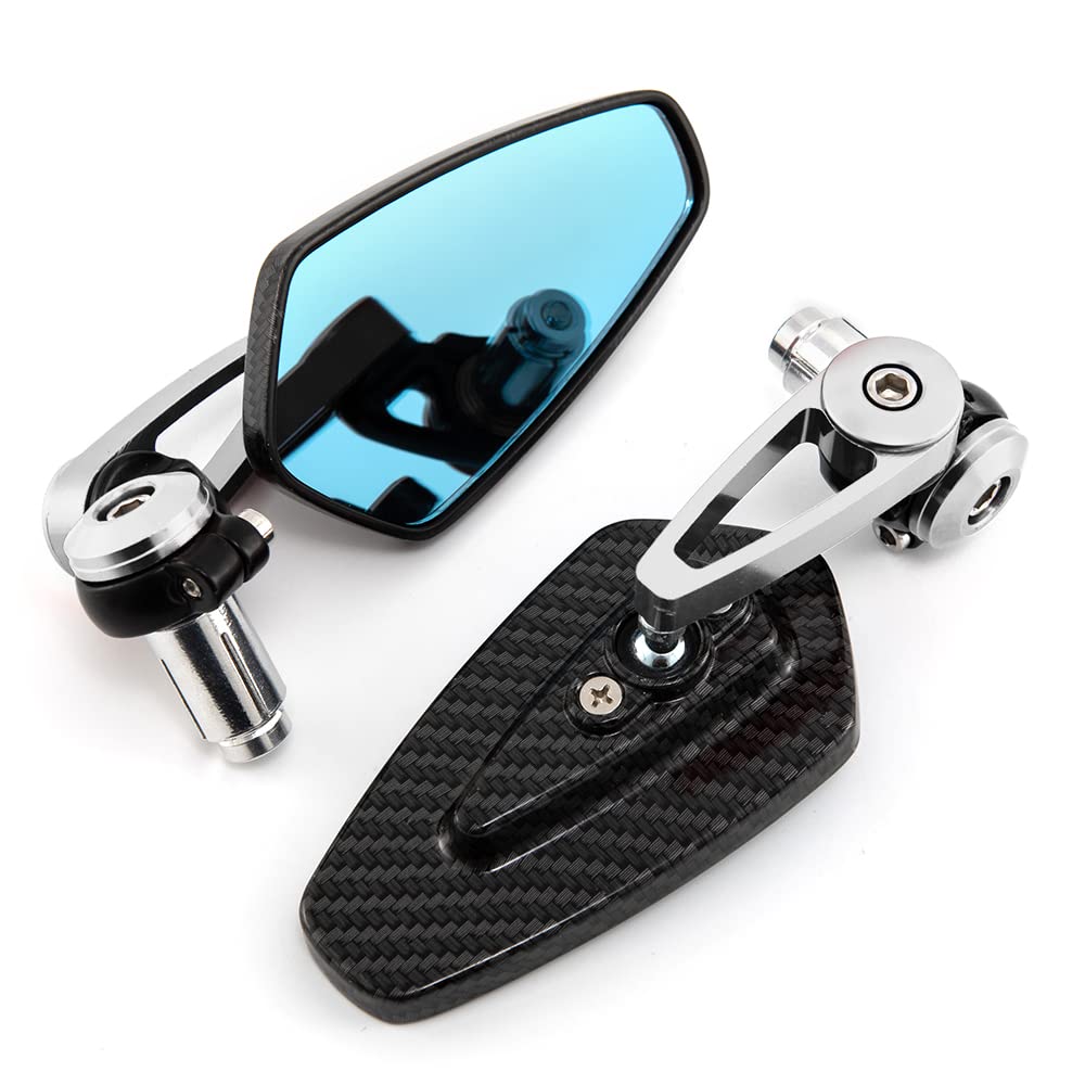 Universal Bar End Mirrors Motorcycle 360° Rotatable Aluminium Handlebar End Mirror Motorcycle Rearview Mirror Compatible with Quad Scooter ATV (Silver)