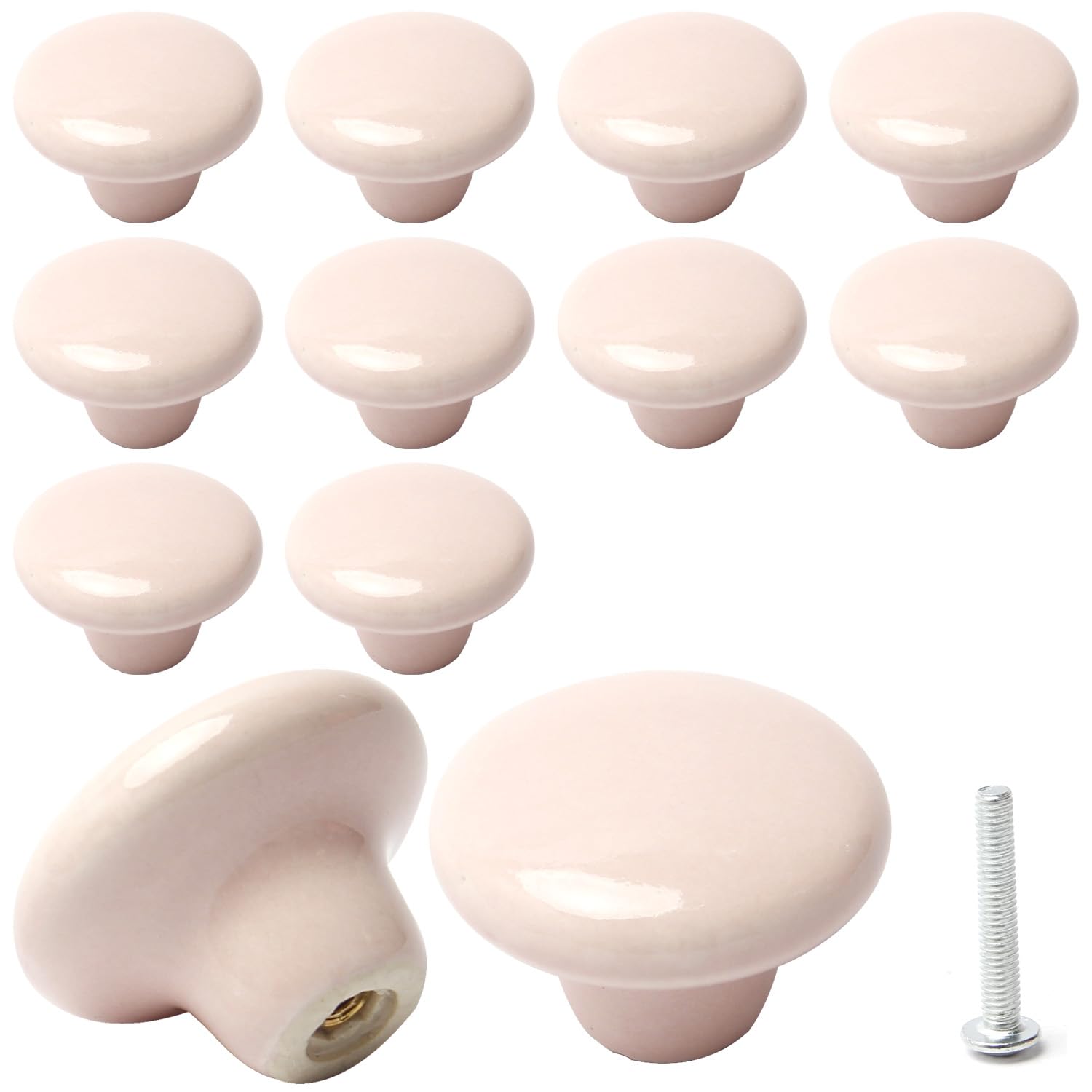 MroMax Pink Ceramic Knobs Round Shape knobs for Girls Dresser Drawer, Kitchen Cabinets, 10Pcs Pink Pulls Handles