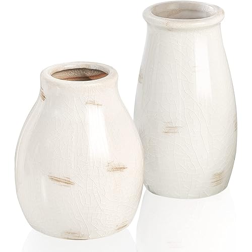 Ceramic Vases for Home Decor, 2 White Vases Set for Pampas Grass, Boho Vases, Table Decorations for Living Room, Kitchen Farmhouse Décor, Fireplace Decor, Modern Decor