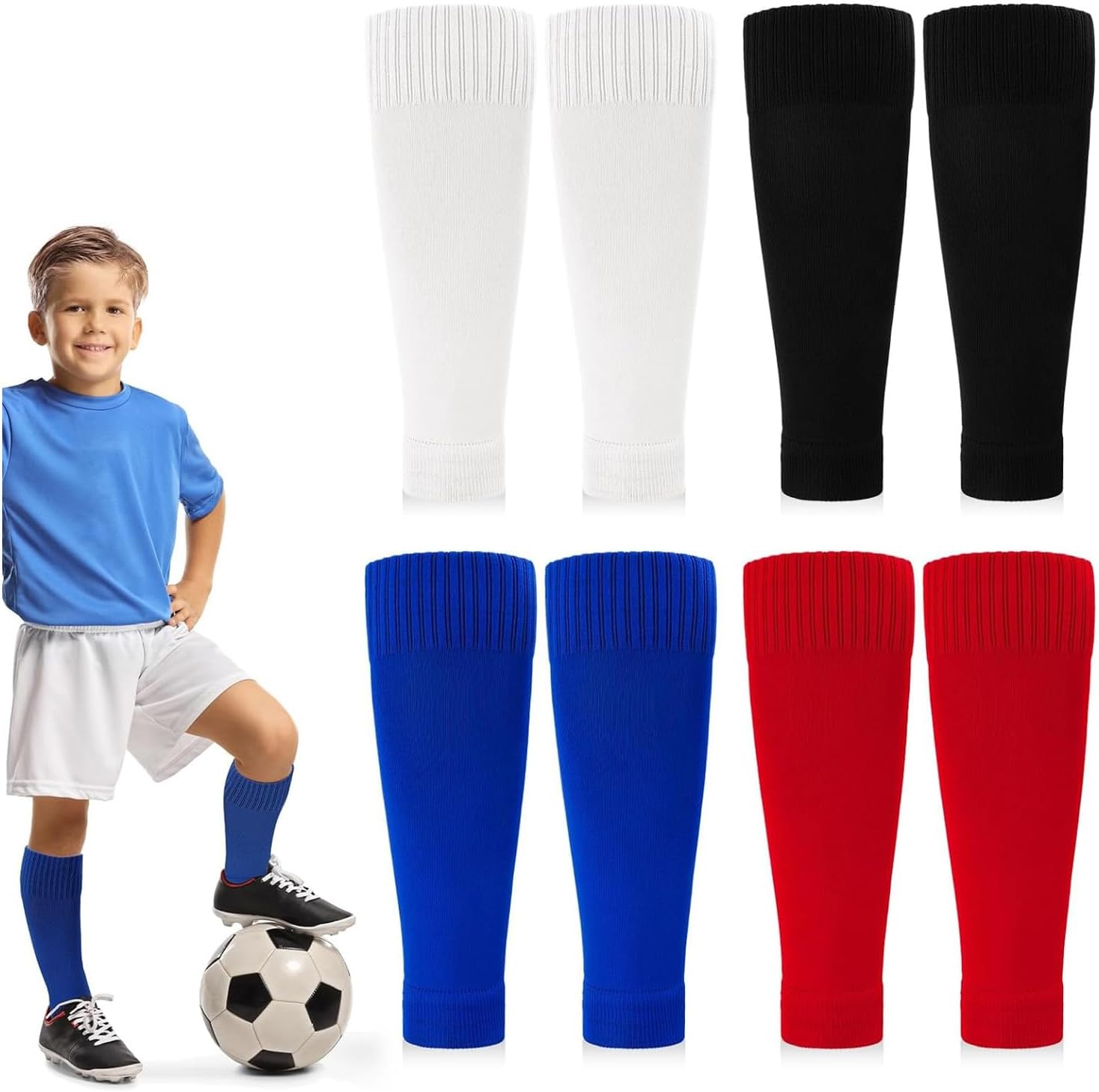 Zuimei 4 Pairs Football Sock Sleeves Kids,Soccer Shin Guards Sleeves Team Leg Sock Sleeve
