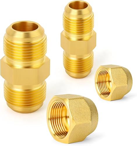 Miniatura 192 de GASHER 10 piezas de latón SAE 45 grados Flare Tube Fitting, 1/2" Flare Nut Aire Acondicionado Tubo de cobre Extensión de tubo de cobre a tope Tuerca