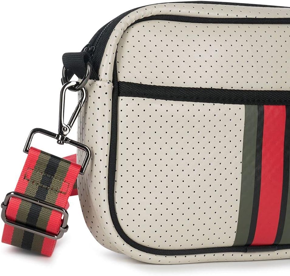 Haute Shore - Drew Roma Crossbody, Beige W/Olive, Black, & Red Stripe - Image 3